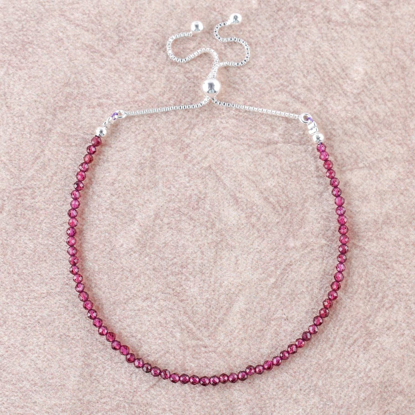 ZEMBIENCE Natural Rhodolite Garnet Gemstone Bolo Bracelet, Micro-Faceted Beads, Chakra Healing Crystals, Silver Plated, Adjustable Slider, Handmade, Women Jewelry, Valentine Gift for her, Size 10"