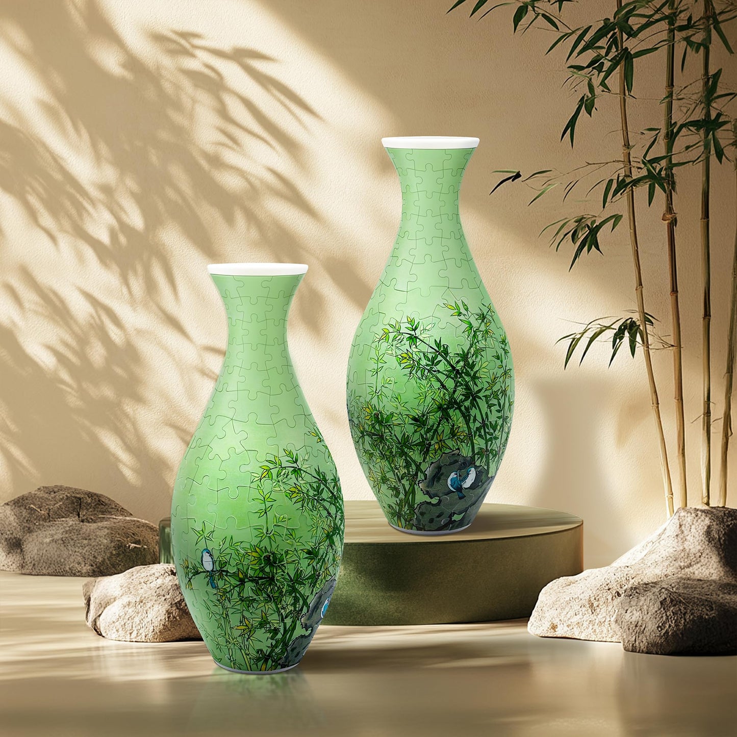 3D Puzzle Vase for Adults, 160-Piece Unique Curved Plastic Flower Vase,House Warming Gift for Flower Arrangements and Home Decor, for Mom (Bamboo)