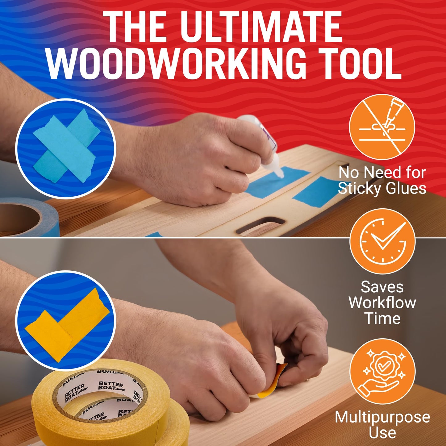 Better Boat Woodworking Double Sided Tape 1 in x 180Ft, CNC and Router Template Tape, Heavy Duty Removable No Residue, Marine Grade