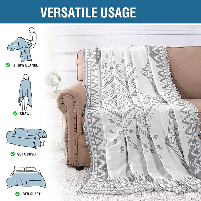 H.VERSAILTEX Reversible Sofa Cover Couch Cover for Dog Sofa Slipcover for Most Shape Sofa Furniture Protector with Tassels Sectional Couch Cover (Large: 71" x 102", Dove Grey/White)