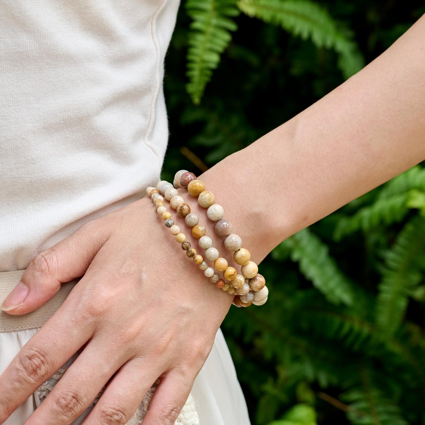 Bivei Coral Jade-Creativity &Calm-4mm Beaded Bracelets for Women Handmade Semi Precious Natural Stone Stretch Elastic Jewelry Yoga Protection Gifts