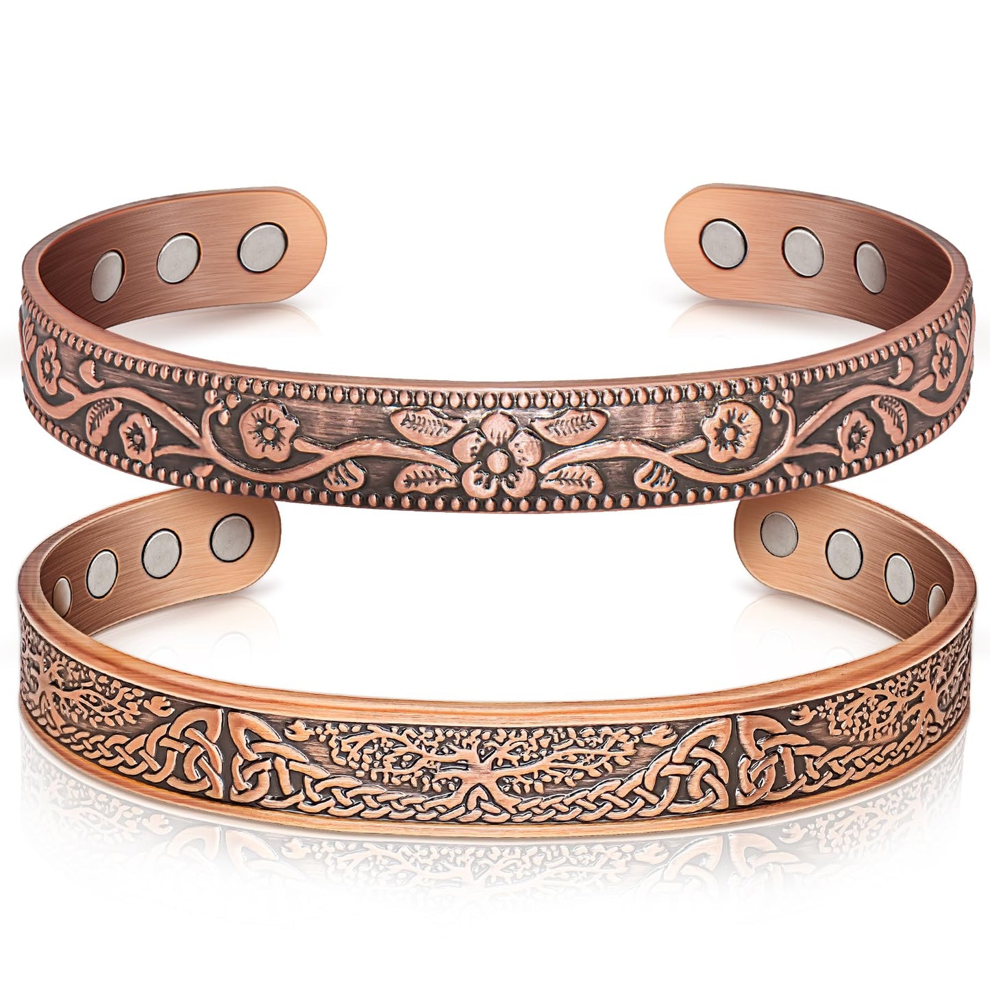 Auramag Copper Bangle for Women, Magnetic Cuff Bangle with 3500 Gauss Magnets, 100% Pure Copper Jewelry with Gift Box(Set of 2)