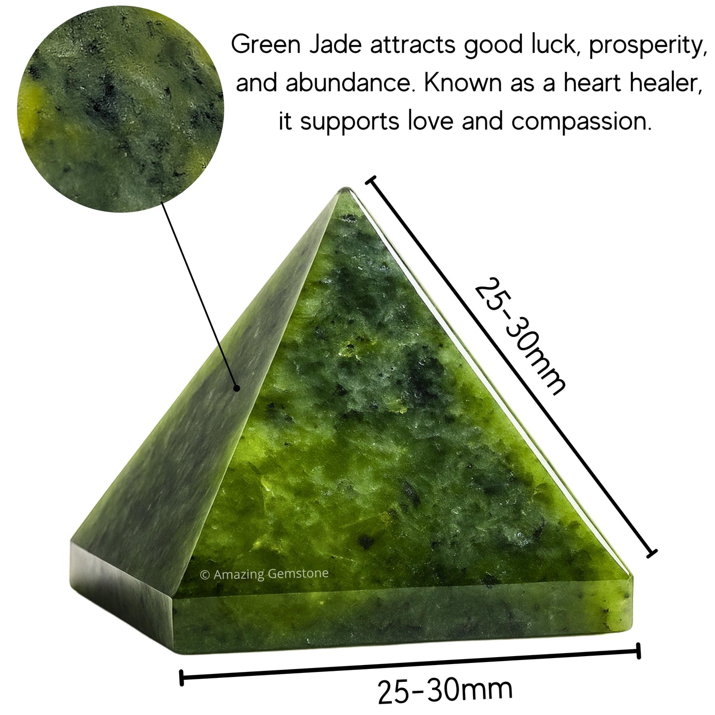 Amazing Gemstone Green Jade Pyramid Crystal Healing Stones - 1" Great Pyramid Figurine of Natural Stone Pyramid for Meditation, Reiki, Chakra Balancing and Crystal Pyramids Grid
