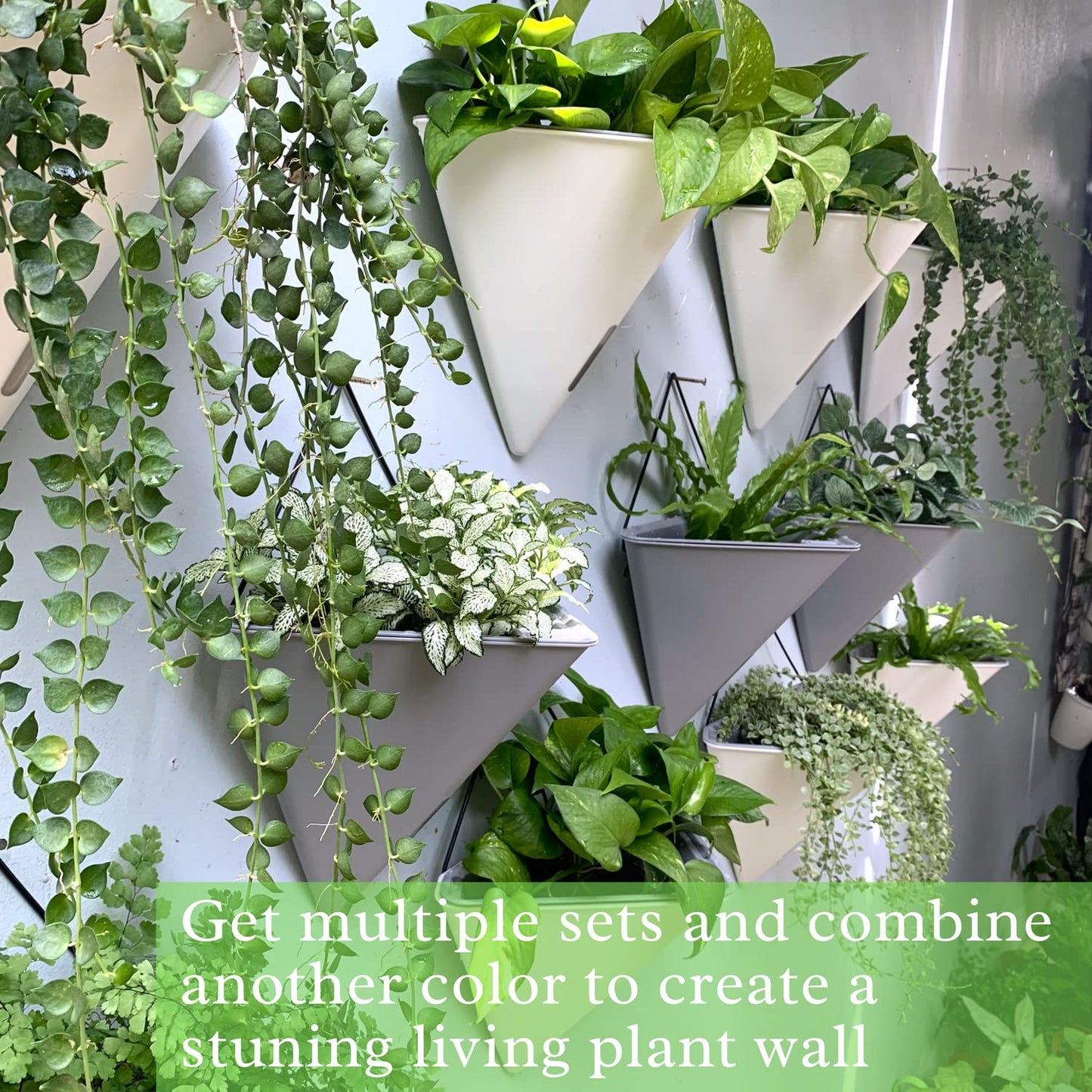 LaLaGreen Bundle - 12" x 4 Pack Black + 12" x 2 Pack Gray Large Self Watering Geometric Hanging Flower Vase Vessel with Metal Hanger, Modern Stylish Wall Mounted Succulent Pot Holder Decor