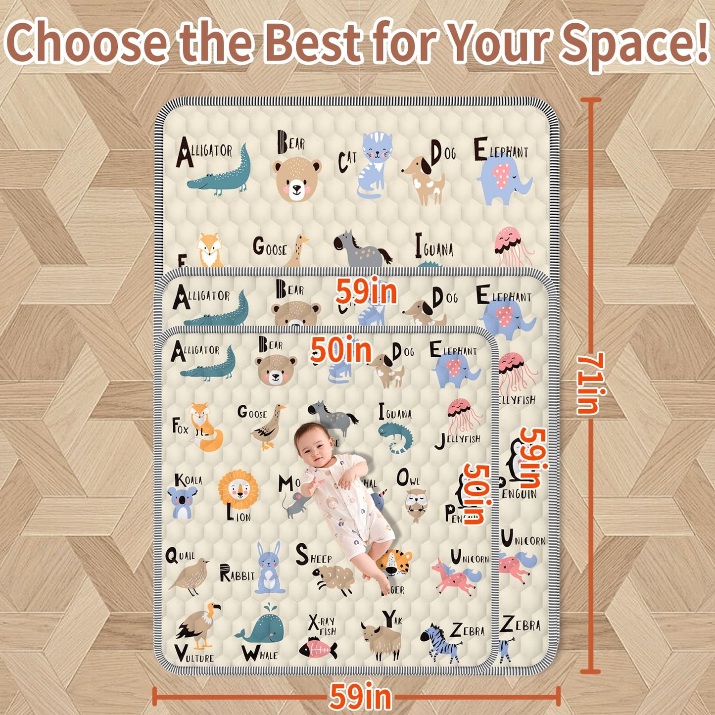 Baby Play MAT 50" X 50" Playpen Mat, Soft Thickened Anti-Slip Baby Mat for Floor, Foldable and Machine Washable Baby Crawling Mat