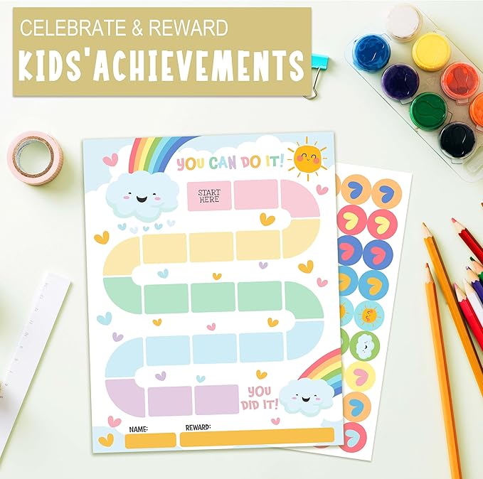 20 Rainbow Reward Chart with 432 Round Stickers, Incentive Behavior Chart for Kids at Home Classroom, Kids Routine Daily Chore Sticker Chart-B16