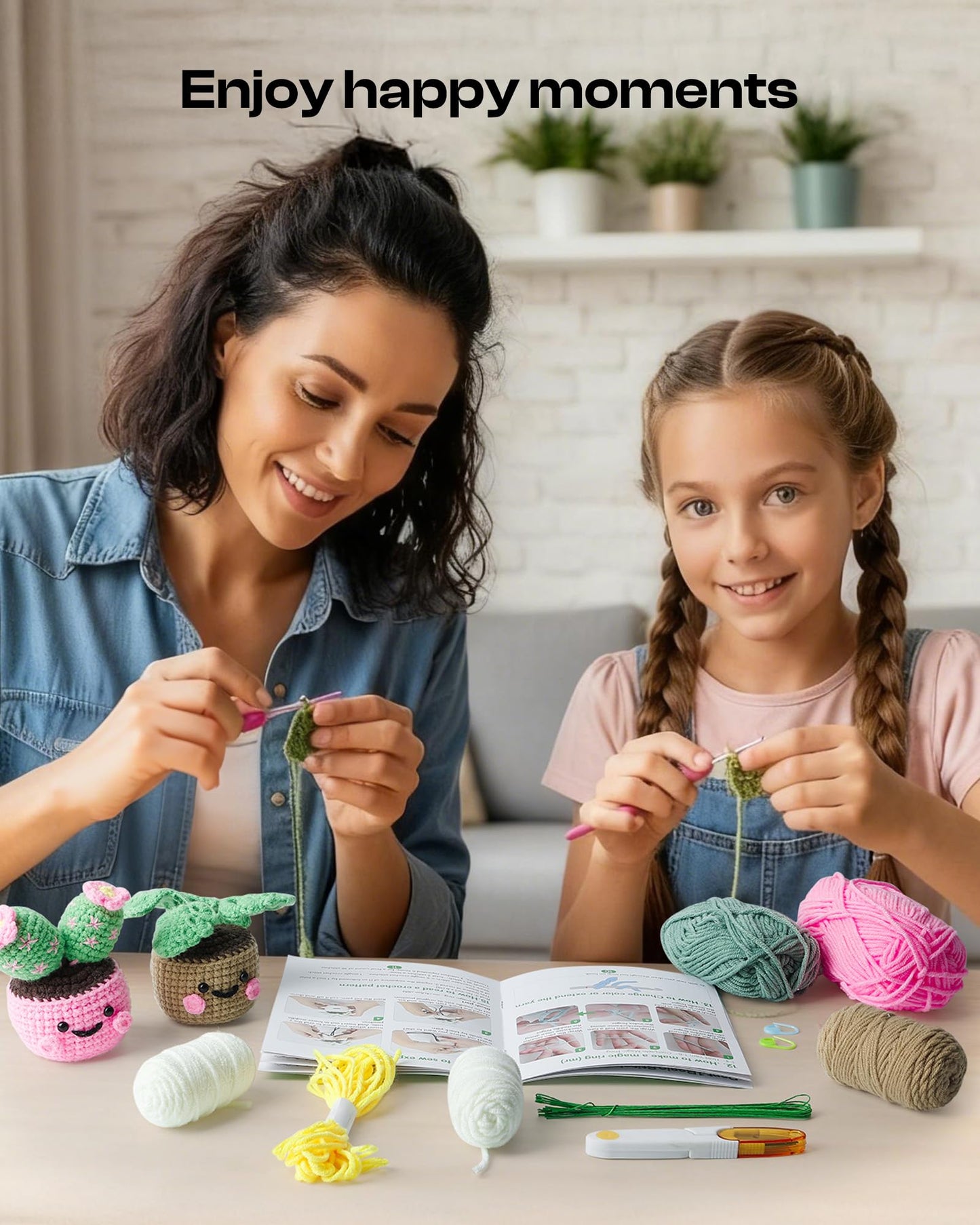 Caydo Crochet Kit for Beginners with Step-by-Step Video Tutorials, Crochet Starter Kits for Adults, Potted Hanging Plants Craft Kit with Yarn Sets for Home/Car Decoration, Gift for All Ages