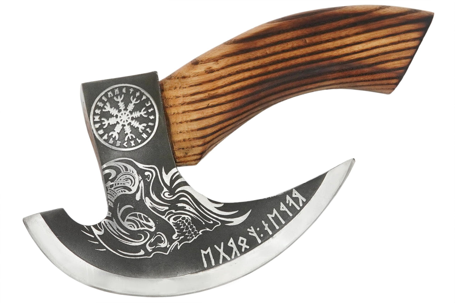 Handmade 8” Pizza Cutter, 6” Cutting Blade with Carbon Steel, Leather Sheath, Skull Design, Viking Style Pizza Cutter Axe Design. Multi-Purpose Cutter… (Dark Wood Handle)