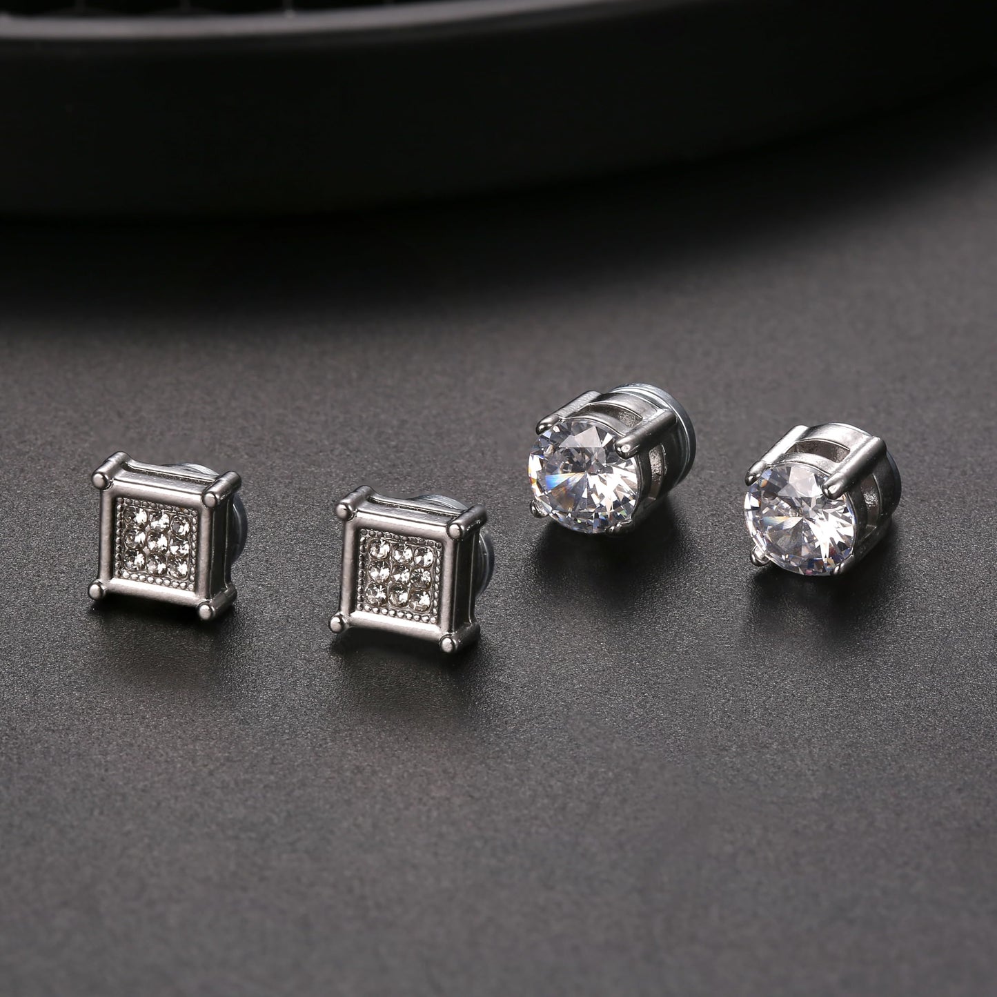 Jstyle 4 Pairs Stainless Steel Magnetic Stud Earrings for Men Women Silver Tone CZ Non-Piercing Clip On Stud Earrings Set 6-8MM