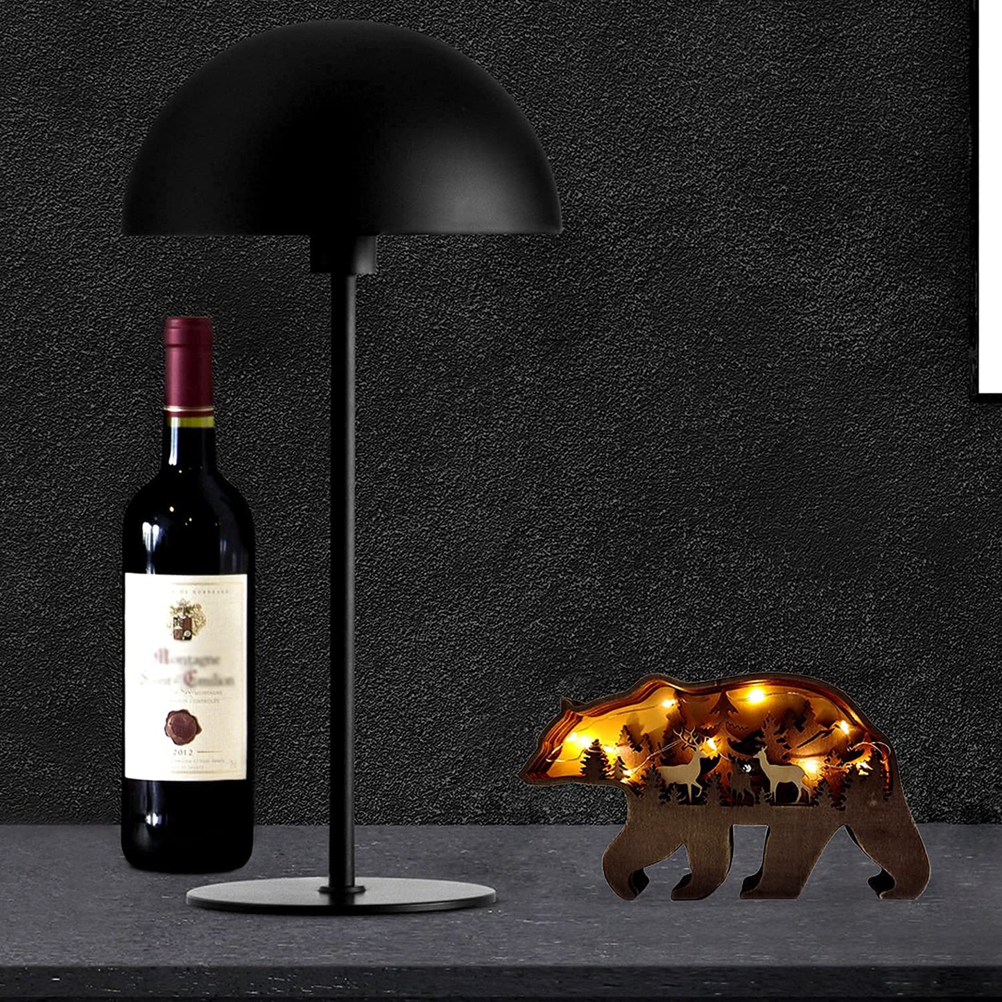 Zagxuade Wooden Brown Bear Decor with Light, Forest Animals Table Decor, Wooden Knick Knacks Decorations for Home