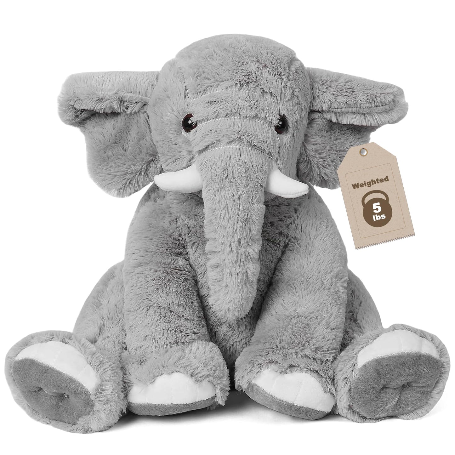 JellyMallow Elephant Weighted Stuffed Animals 5 lbs 16 inches Gray, Large Weighted Elephant Plushie Cuddly Pillow Gift for Kids & Adults