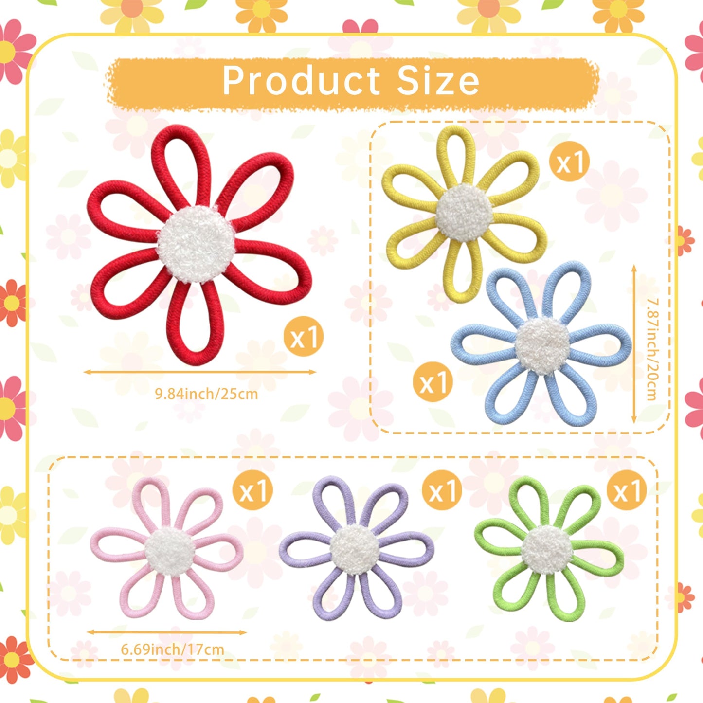 6 PCS Boho Nursery Decor Daisy Flower Woven Macrame Wall Hanging 3 Size for Home Nursery Bedroom Farmhouse Bathroom Decorations Housewarming Gifts