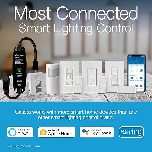 Lutron Caseta Smart Lighting Smart Hub Repeater, Expands The Range of Caseta Up to 60 Feet, Works w/ Alexa, Apple Homekit, Google Home, PD-REP-WH, White