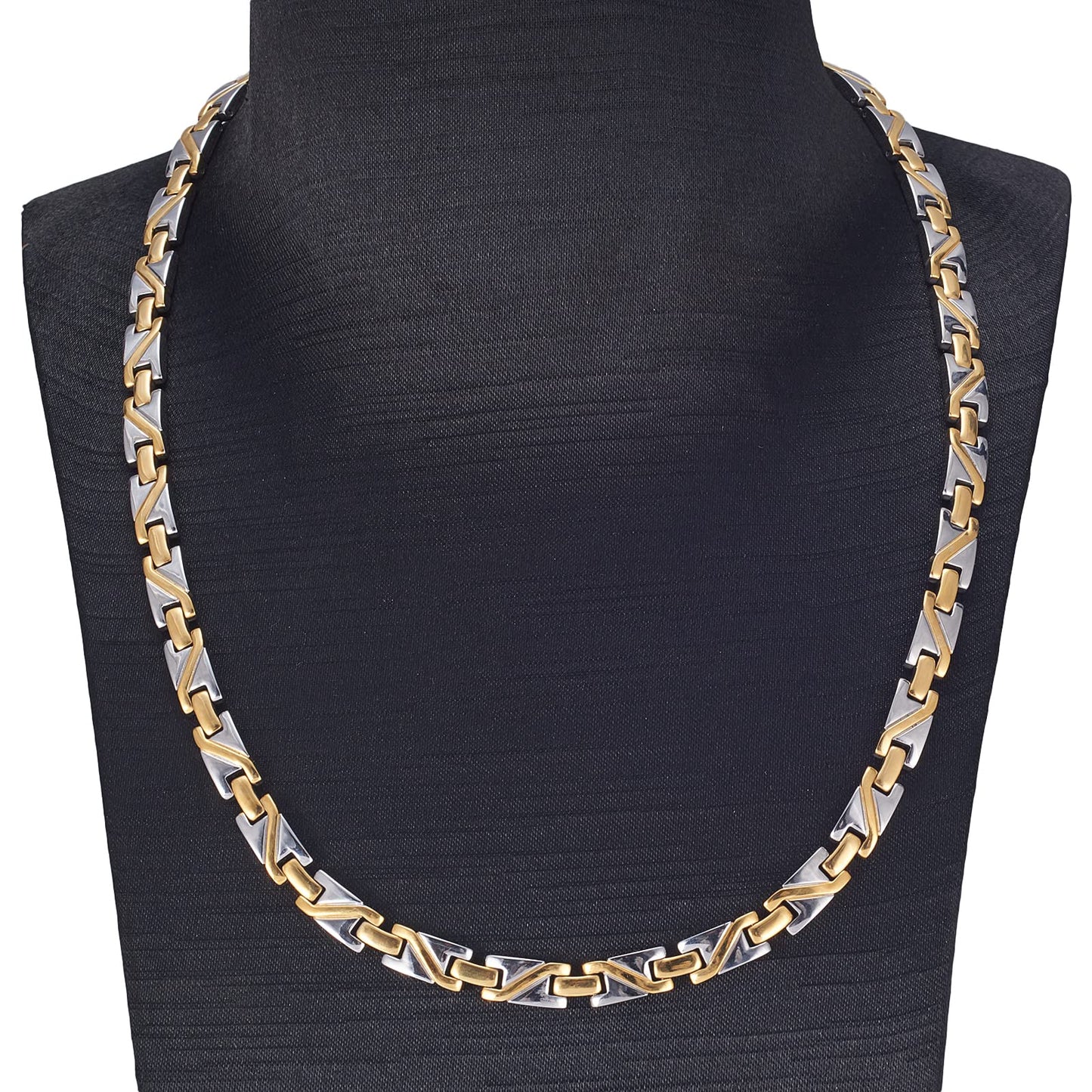 EnerMagiX Titanium Gold & Silver Gradient Magnetic Necklace for Men & Women, Fashion Jewelry