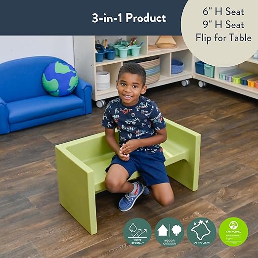 Children's Factory Adapta-Bench, CF910-056, Fern, Kids Flexible Seating, Classroom, Preschool and Daycare Furniture, Indoor or Outdoor Toddler Chairs