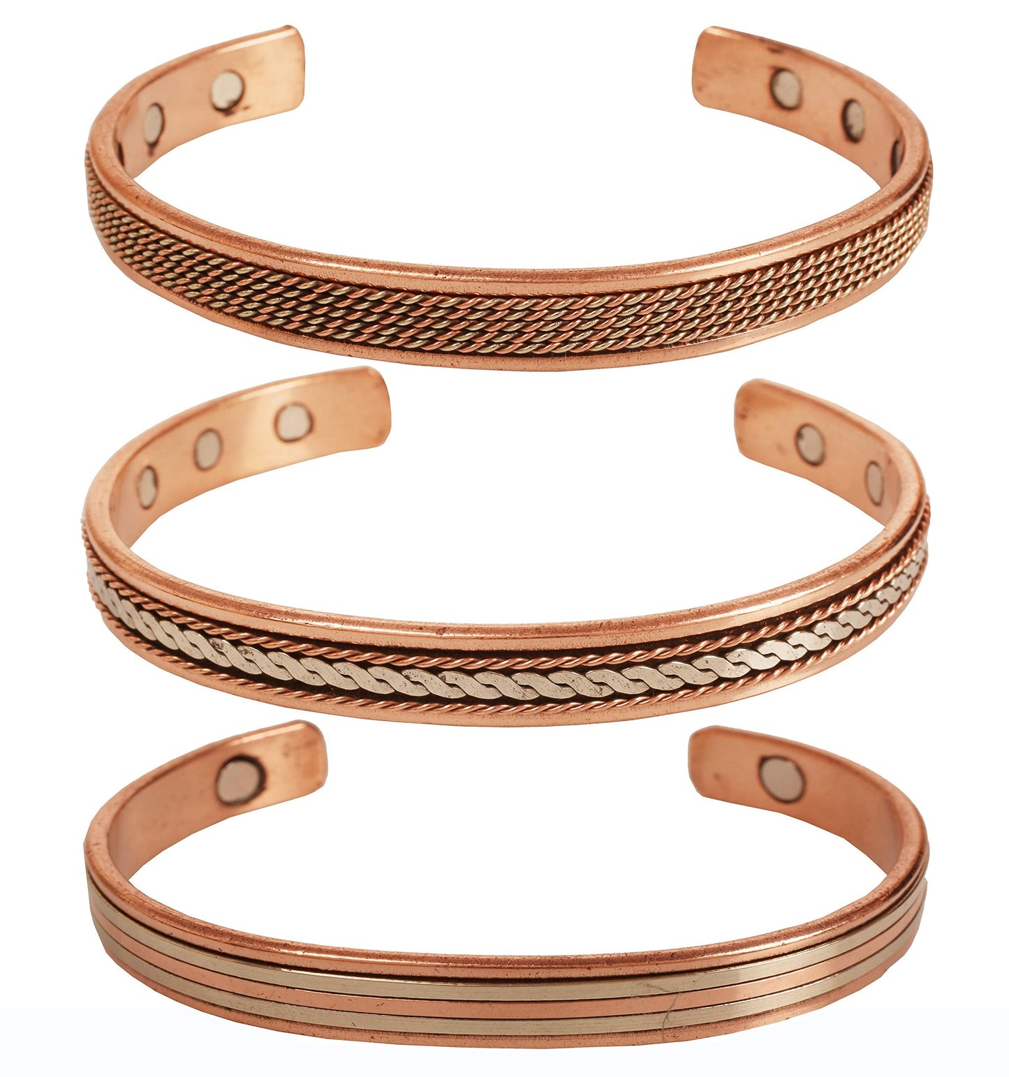 Touchstone copper bracelets | gift for men women |adjustable 100% pure solid real magnetic jewelry | handmade bracelet set combo | rope braided tibetan bangles. Set of 3 different designs