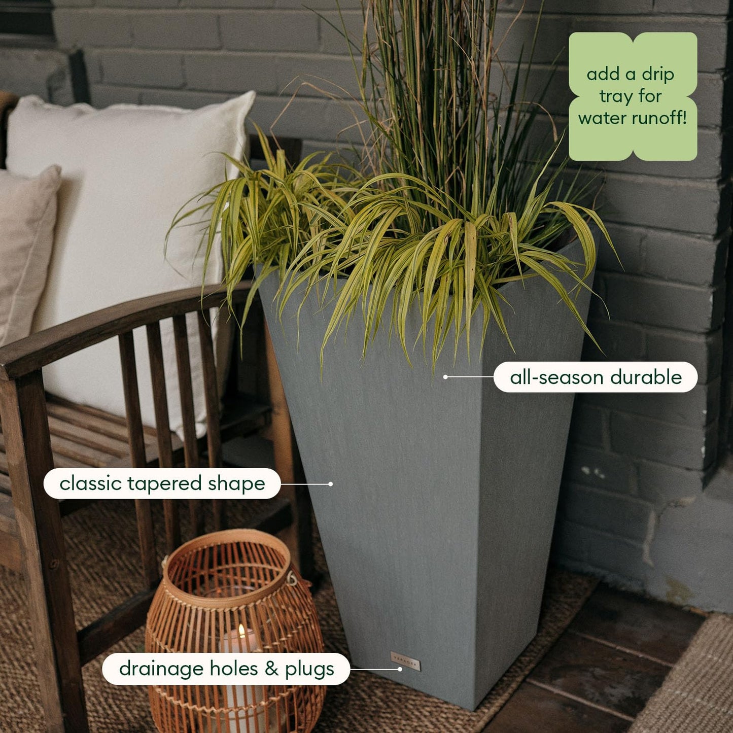 Veradek V-Resin Indoor/Outdoor Taper Planter (30 inch, Grey)
