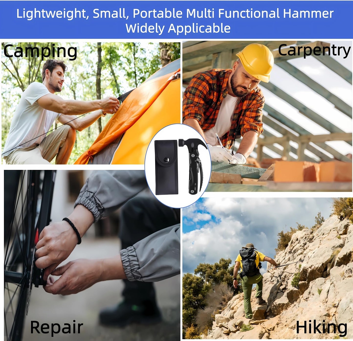 13-in-1 Mutitool, Stainless Steel Multi-functional Hammers with Hammer Saw Screwdrivers Pliers Bottle Opener Foldable Multitools with Sheath, Ideal for Camping,Survival,Repair Great Gifts for Men