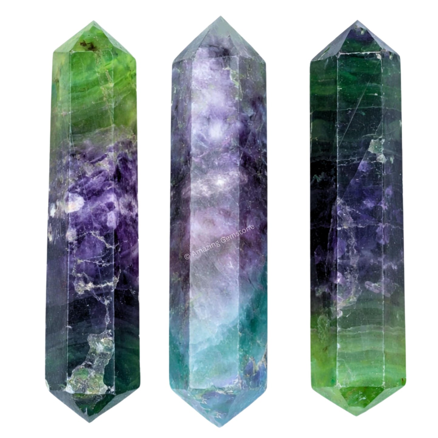 Amazing Gemstone Fluorite Crystal Points Bulk Healing Crystals - Pack of 3 Double Terminated Healing Wand Point Bulk Crystals for Crafts, Crystal Grid, DIY Work - Premium Crystals for Beginners Gifts
