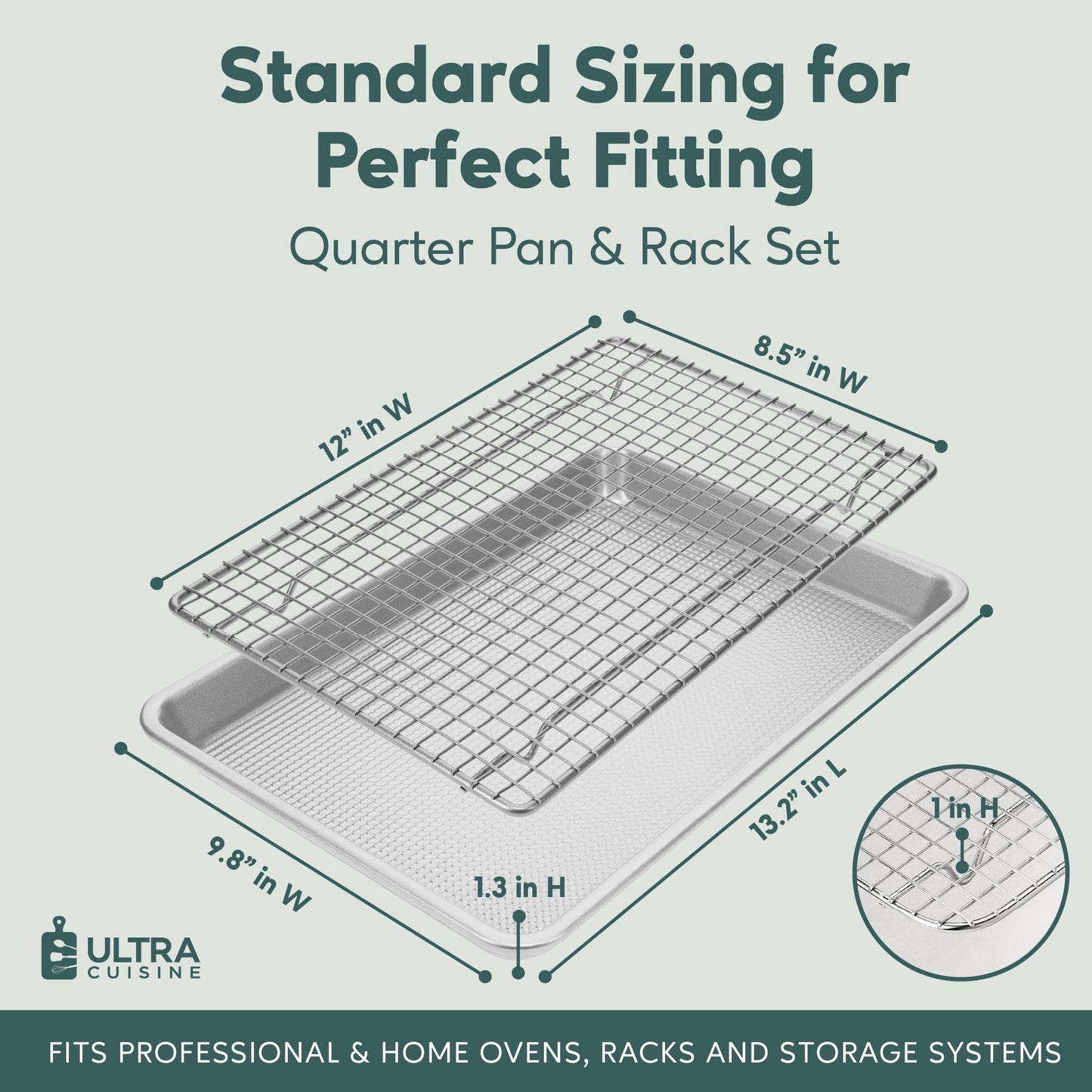 Ultra Cuisine Quarter Sheet Pan with Wire Rack Set - Includes Premium Aluminum Baking Sheet with 100% Stainless Steel Baking Rack, Cookie Cooling Racks with 1/4 Pan Commercial Quality