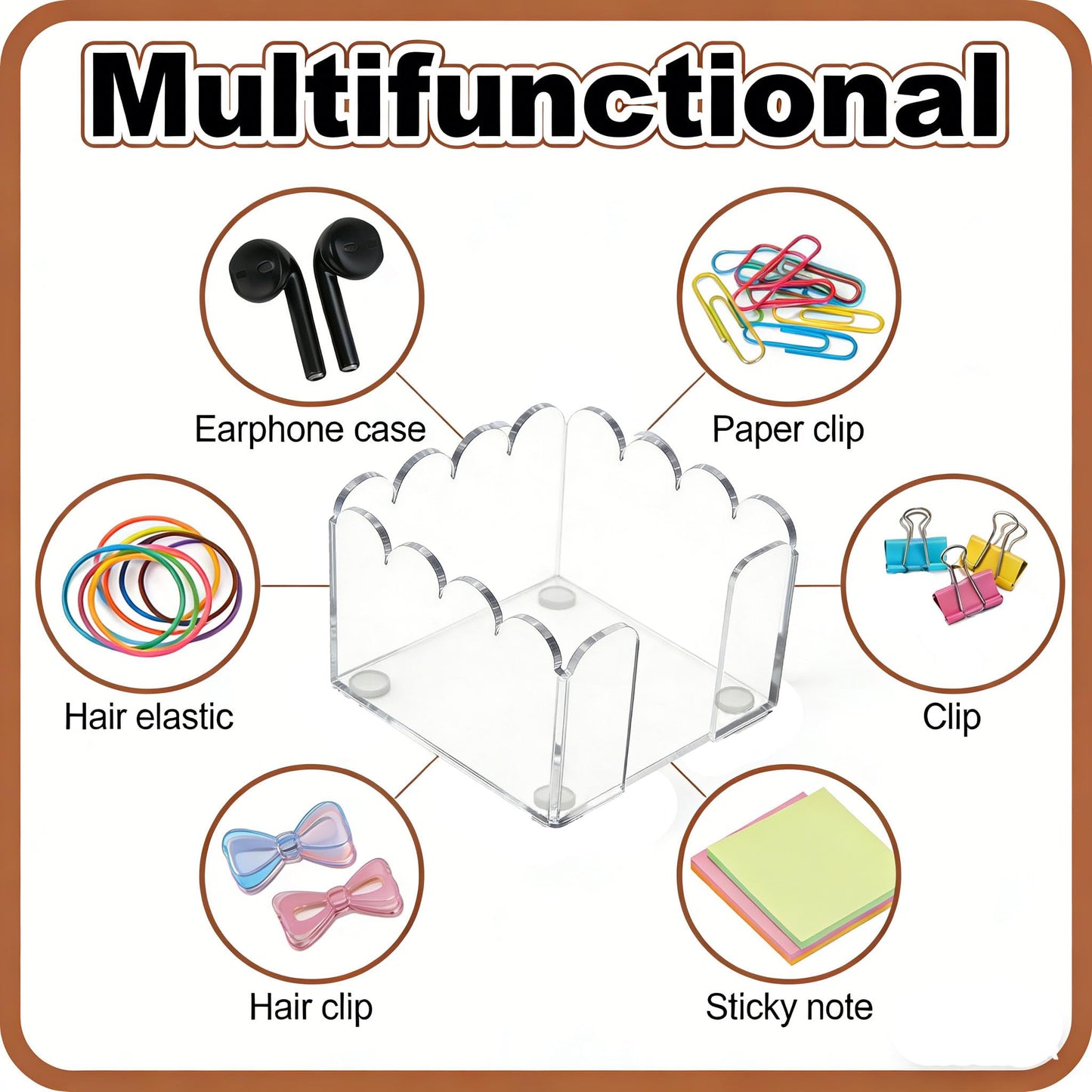 3x3 Inch Scalloped Acrylic Sticky Note Holder, Clear Cute Post It Note Dispenser, Notepad Holder with Wave Design, Thick Acrylic Desk Organizer for Office, Home, Dorm, Classroom