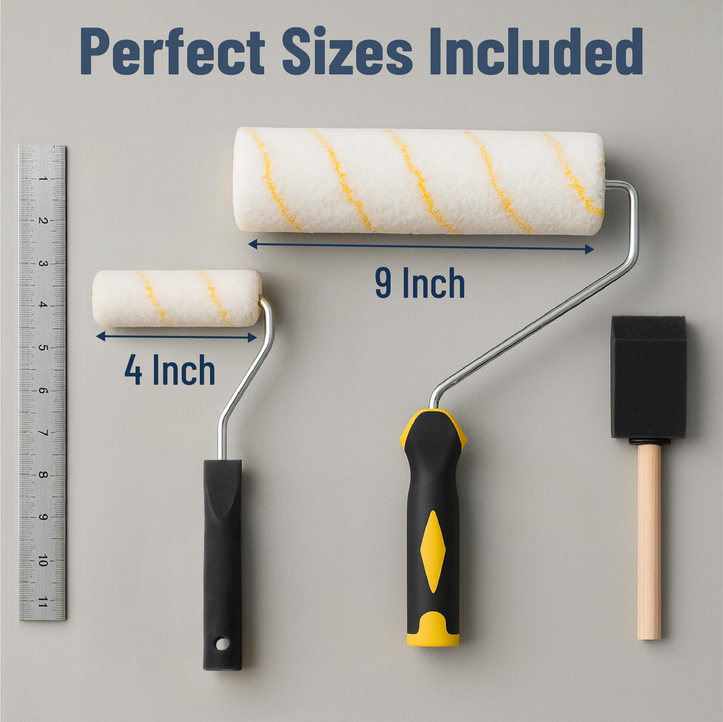 Bates- Paint Roller Kit, 19 pcs, Roller Set with Microfiber Sleeves & Frame, Tray, Angled Brush & Foam Brush, Paint Scrapers and More for Walls, Cabinets, Interior, Exterior, House Painting Supplies