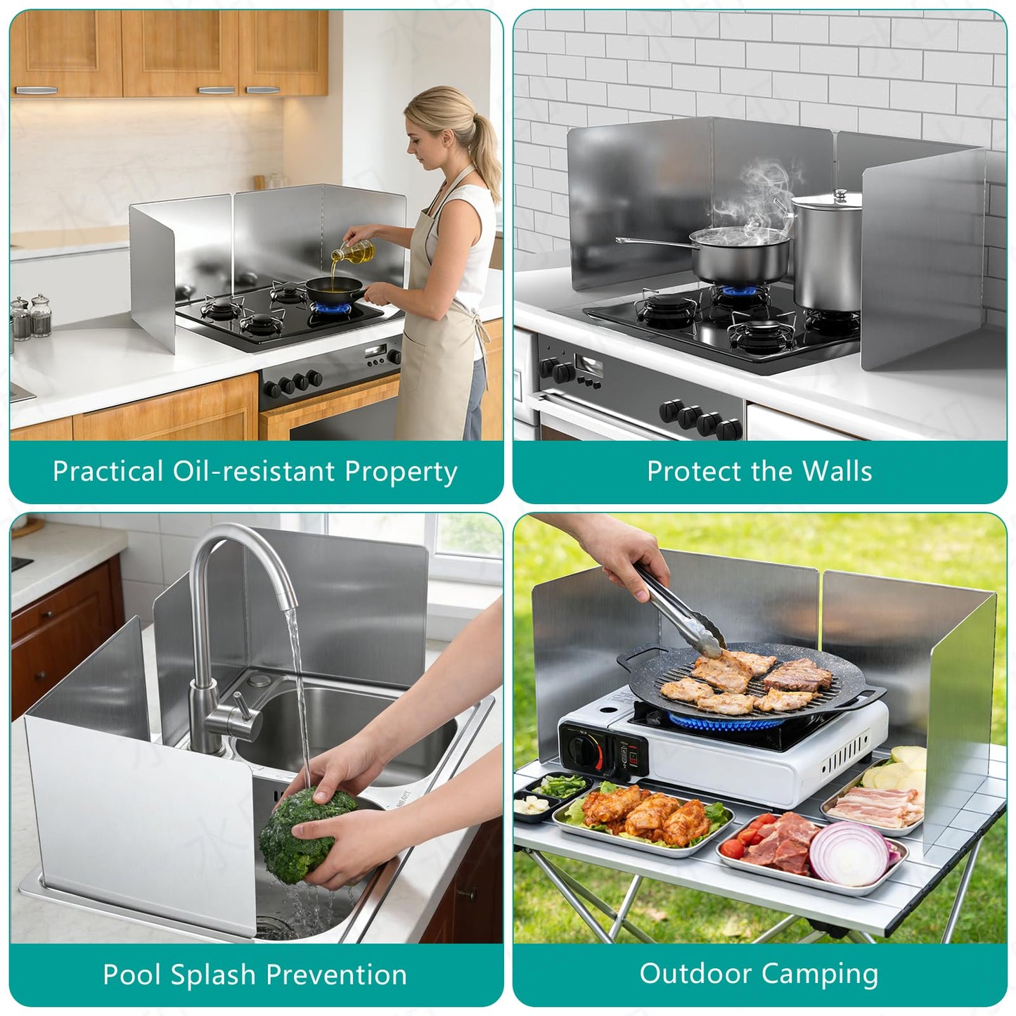 20"x20" Extra Large Kitchen Splash Back 2PCS, Heavy Duty Stainless Steel Foldable Stove Guard, Heat Resistant Easy Clean Oil Splatter Shield