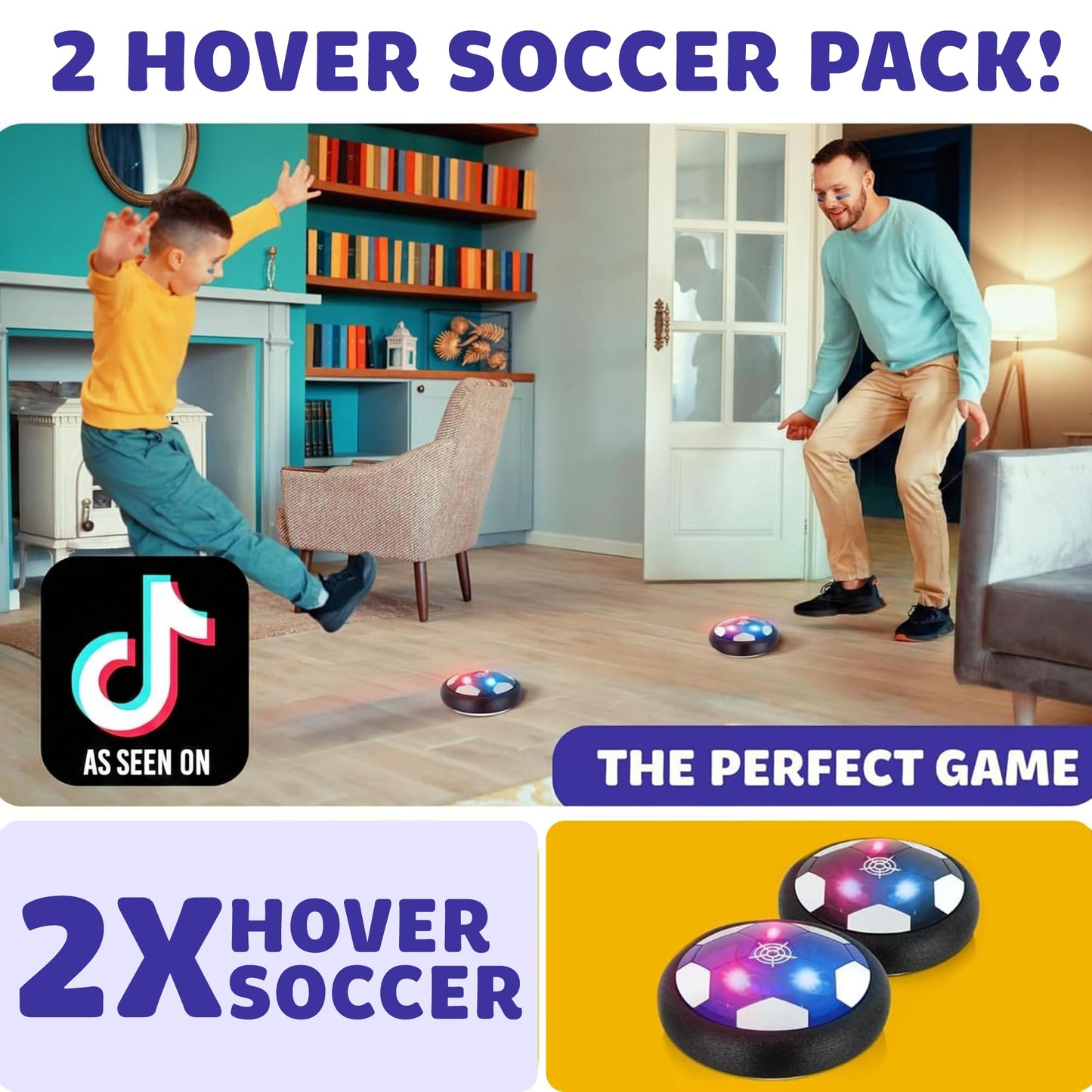 Atlasonix Hover Soccer Ball - Indoor Soccer Ball, Indoor Flying Toy Games (2 Floating Disk) Boy Birthday Gifts, Indoor Silent Game | 2 in 1 Pack
