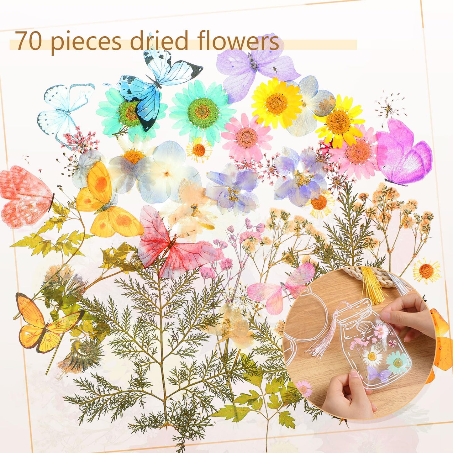TaoBary 152 Pcs DIY Transparent Dried Flower Bookmark Set Handmade DIY Bookmarks with Dried Pressed Flowers Leaves Butterfly Stickers Colorful Tassels and Tweezers for Reader Writer(Macaron Color)