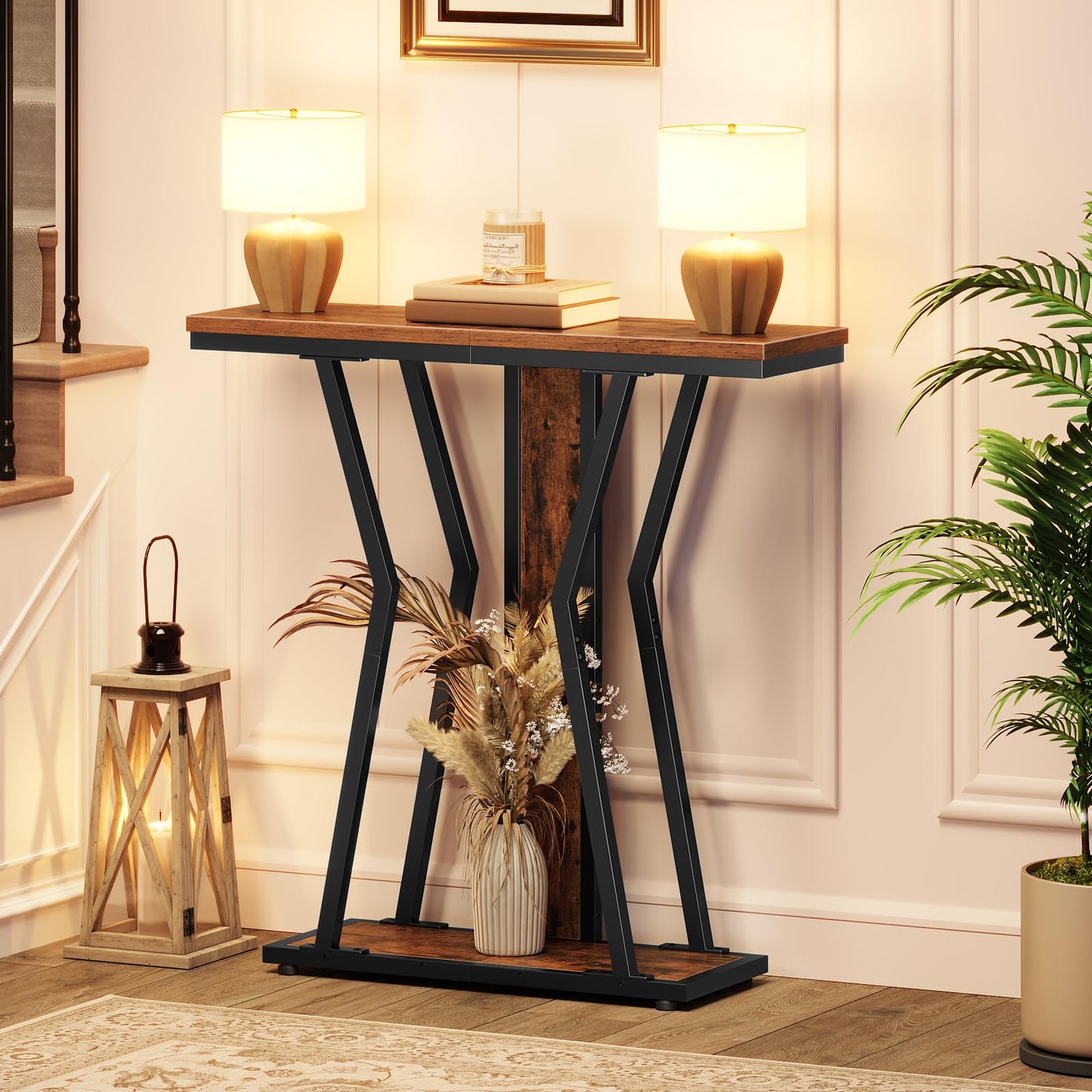 HOOBRO Narrow Console Table Bundle, Small Entryway Table with Storage, Sofa Side Display Table, for Hallway, Bedroom, Living Room, Foyer BF75XG01-BF66XG01