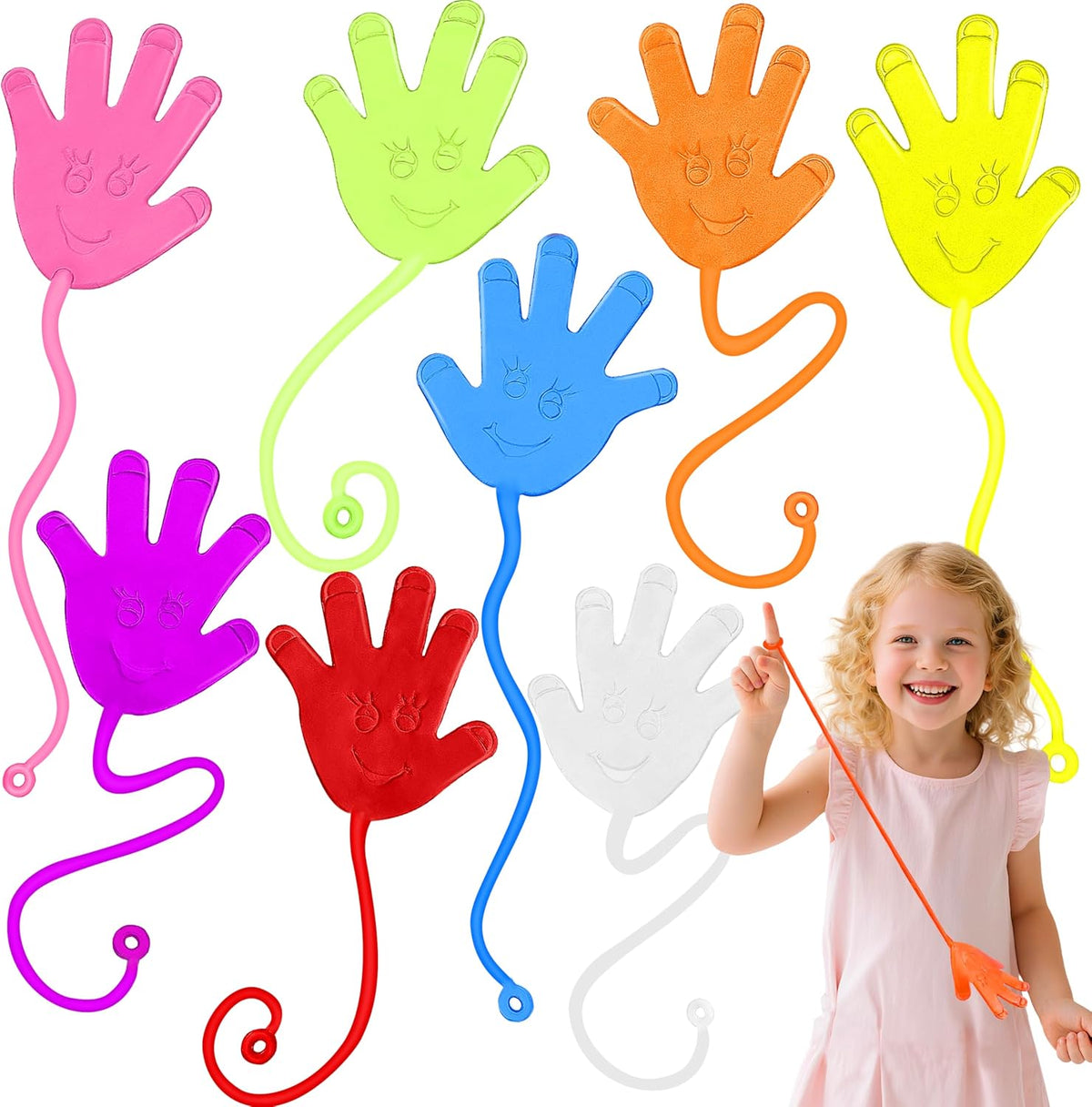 JOYIN Large 24Pcs Sticky Hands Party Favors, Party Table Favors Set for Kids, Holiday Traditions, Classroom Treasure Box Carnival Prizes Bulk Pinata Stuff Glitter Toys, Halloween goodie bags
