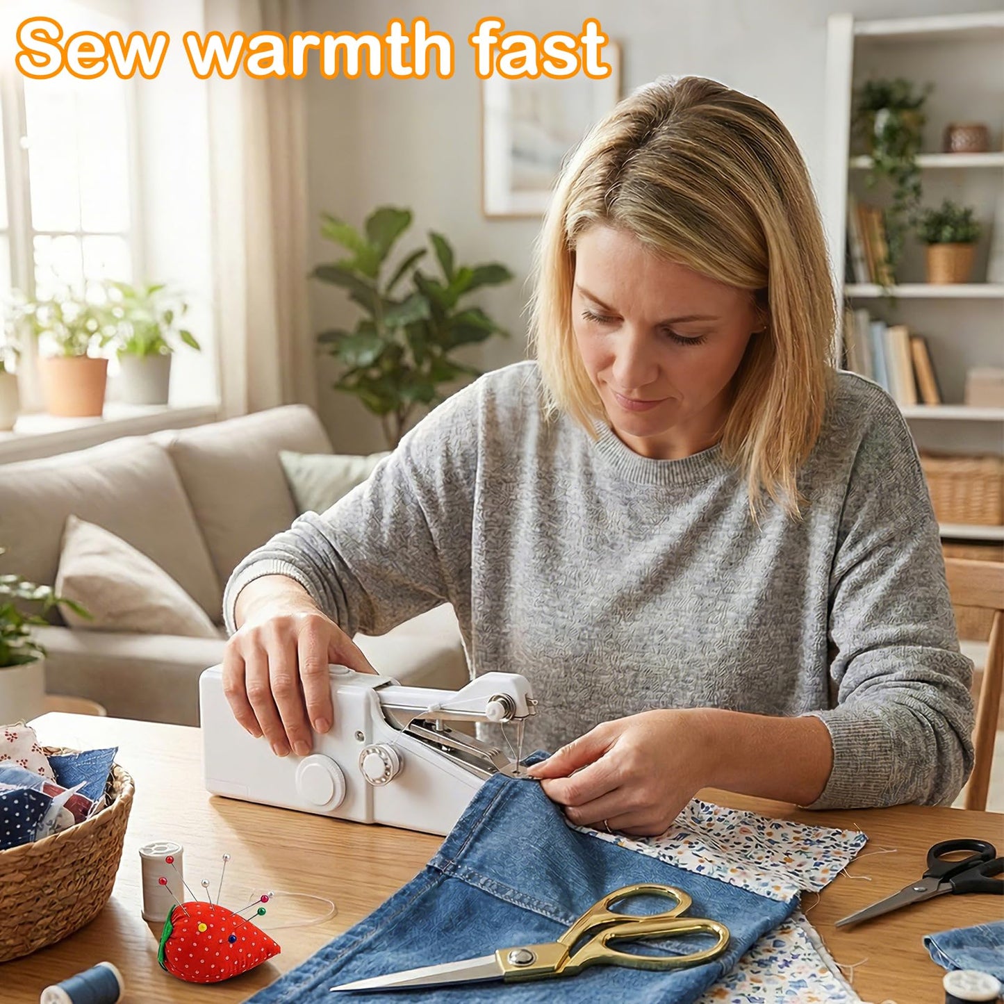 Handheld Sewing Machine, Comes with Exquisite Fabric Box and 120-Piece Sewing Kit, Mini Portable Wireless Handheld Sewing Machine Perfect for Adults, Beginners, and Quick Home Repairs