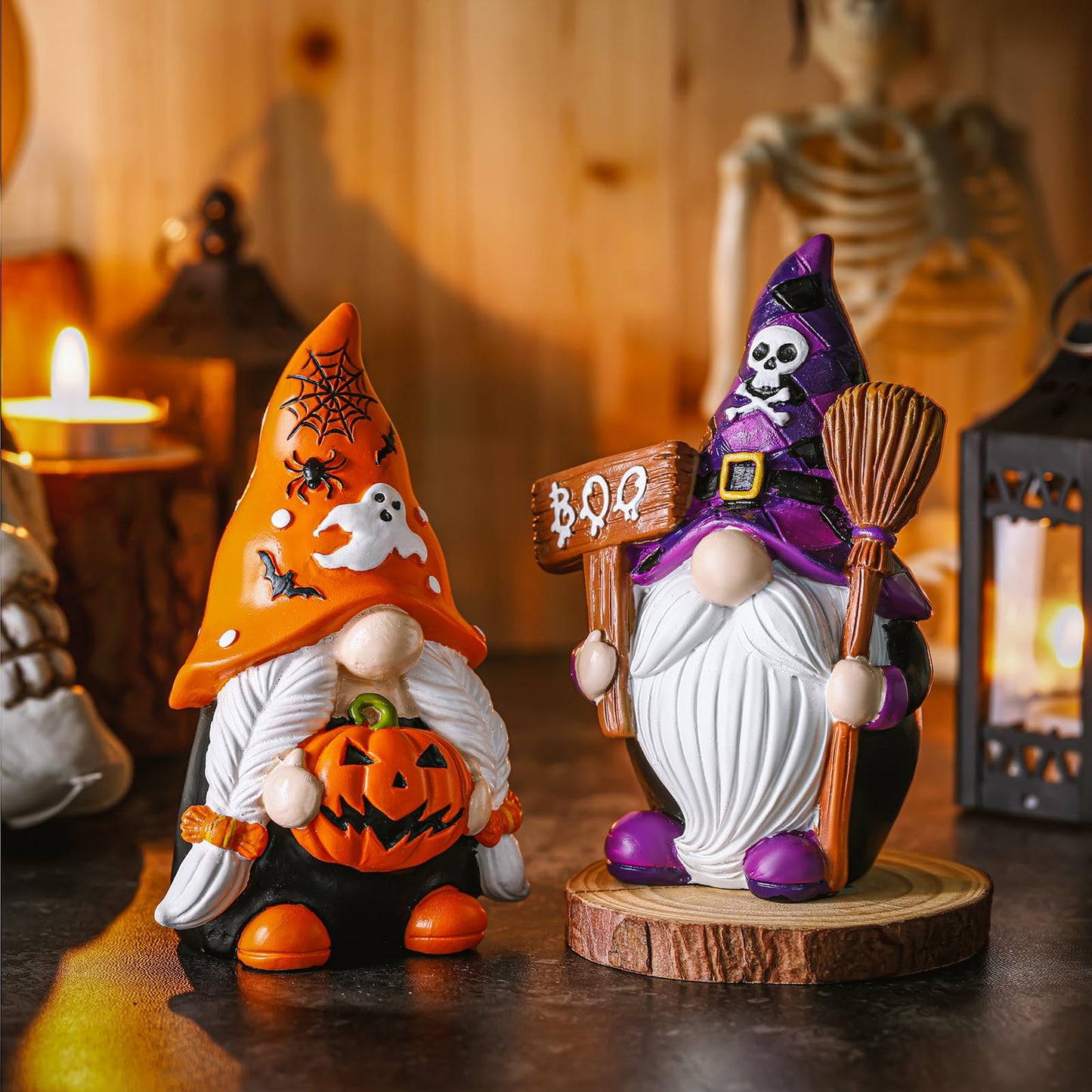 FairySandy 2 Pcs Halloween Gnomes Resin Figurines for Home Decorations Stuff Decor Resin Swedish Gnomes Figurines Collectible Tabletop Kitchen Decorations for Halloween Home Kitchen Office
