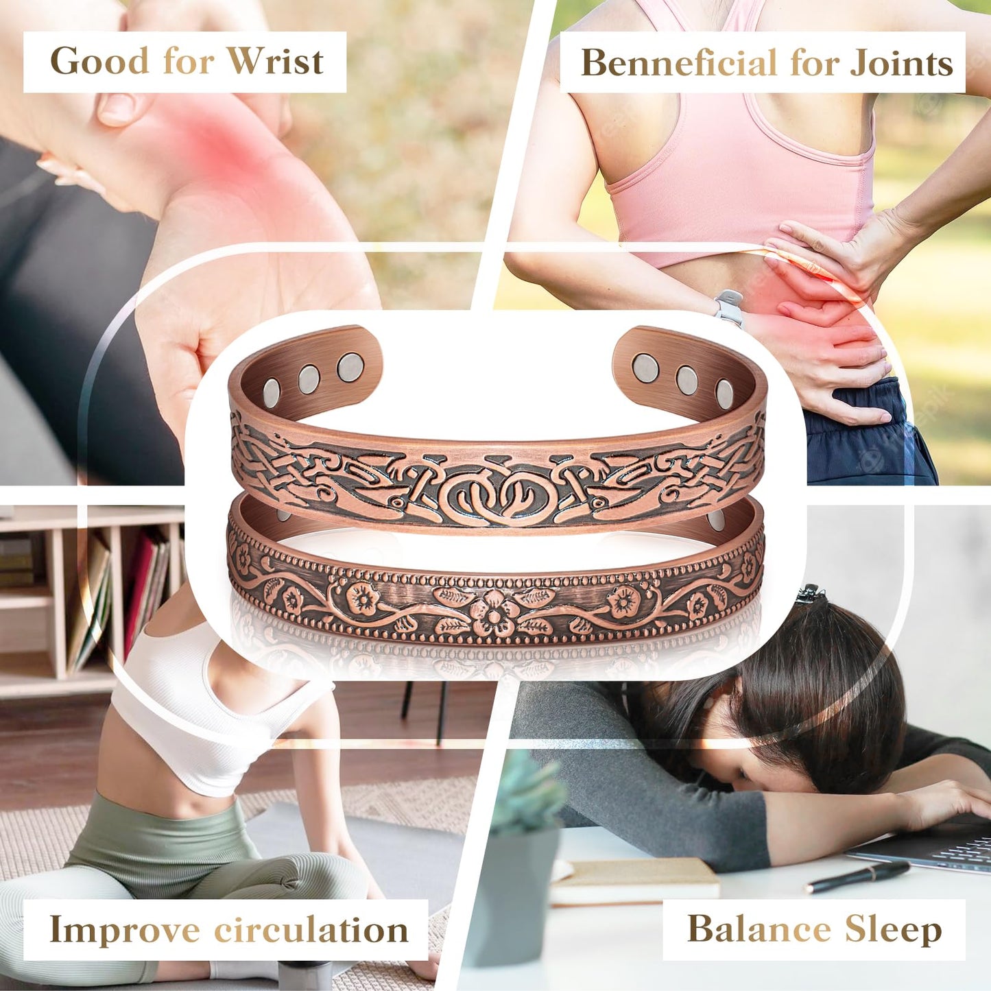 Lymph Drainage Magnetic Copper Bracelet: Magnetic Bracelets for Women & Men, Lymph Detox Bracelet with 6 Magnets - Jewelry Gift Set for Couples