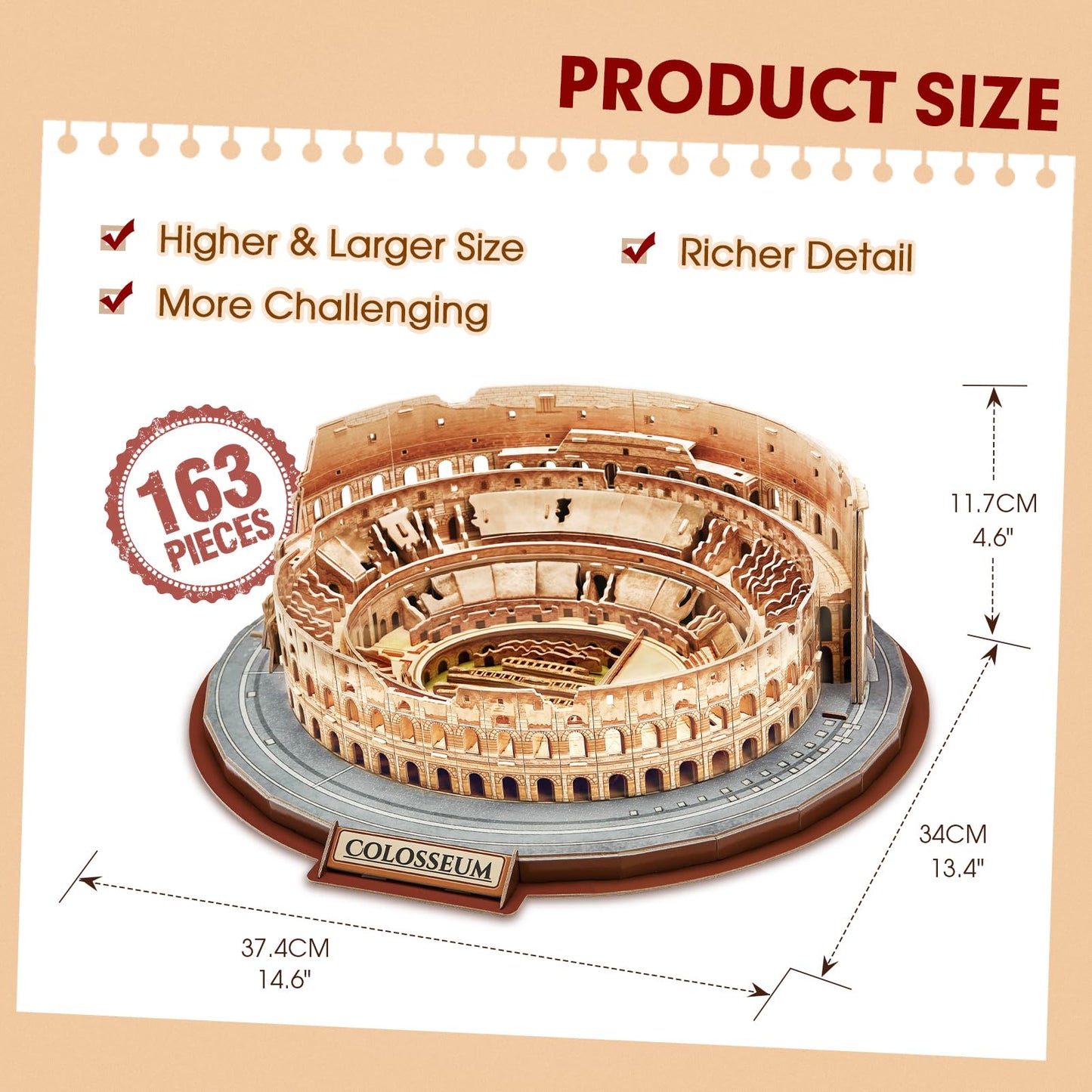 CubicFun 3D Puzzles for Adults Kids New Version Italy Rome Colosseum Jigsaw Puzzle DIY Building Model Kit Birthday Gift for Boys Girls Age 10+, 163 Pieces Easter Gift