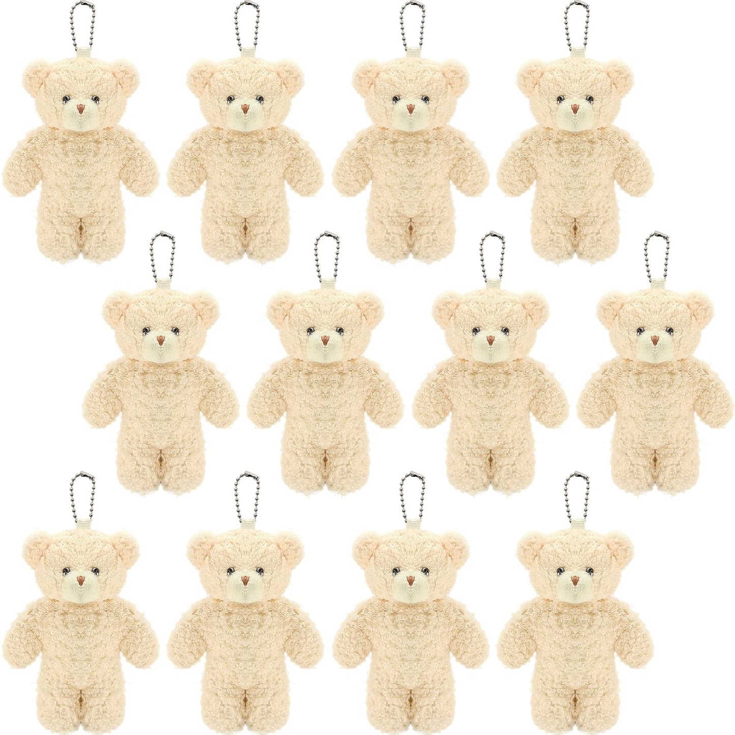 WEGUTATS 12 Pack Brown Mini Teddy Bears 4.7 inch Tiny Soft Stuffed Teddy Bear Small Plush Bears Bulk for Birthday Party Decor Favors Bag Keychain