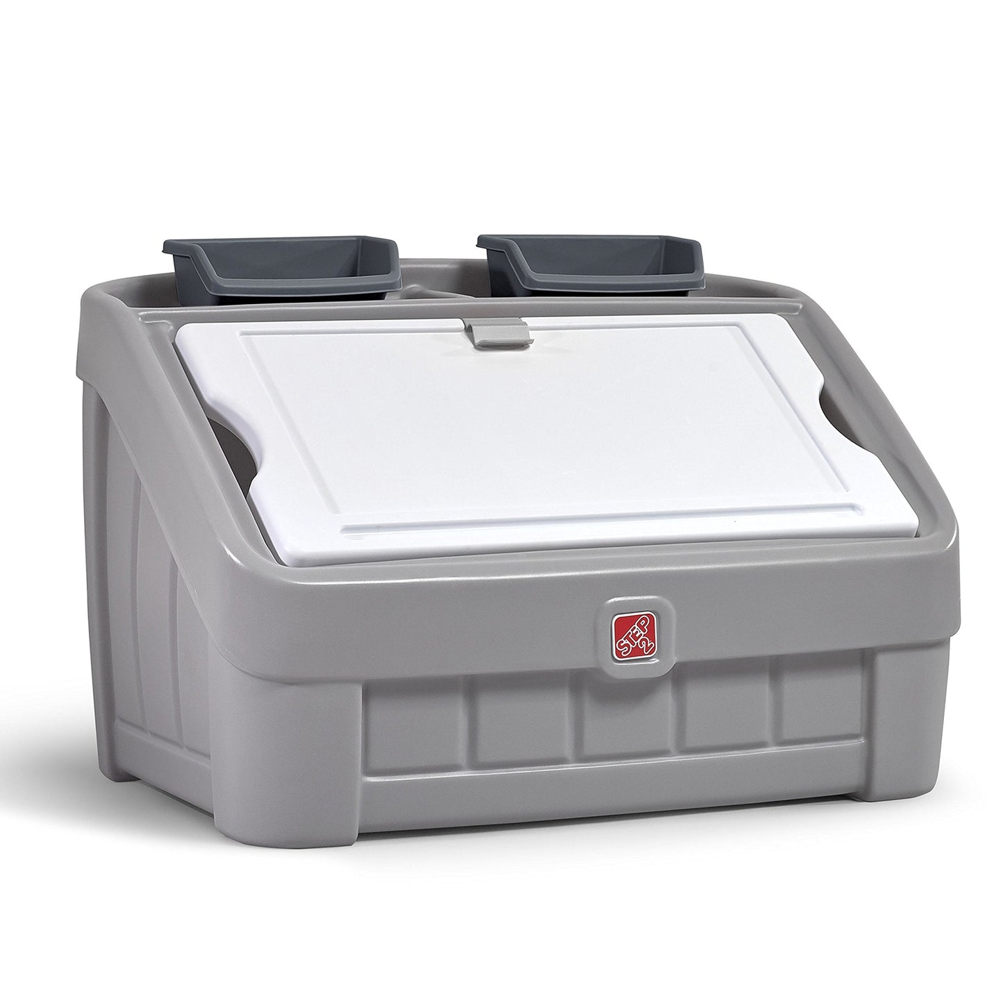 Step2 2-in-1 Toy Box & Art Lid, Kids Toy Storage Bin & Organizer, Easel & Chest in One, Made of Durable Plastic, For Toddlers 2+ Years Old, Gray