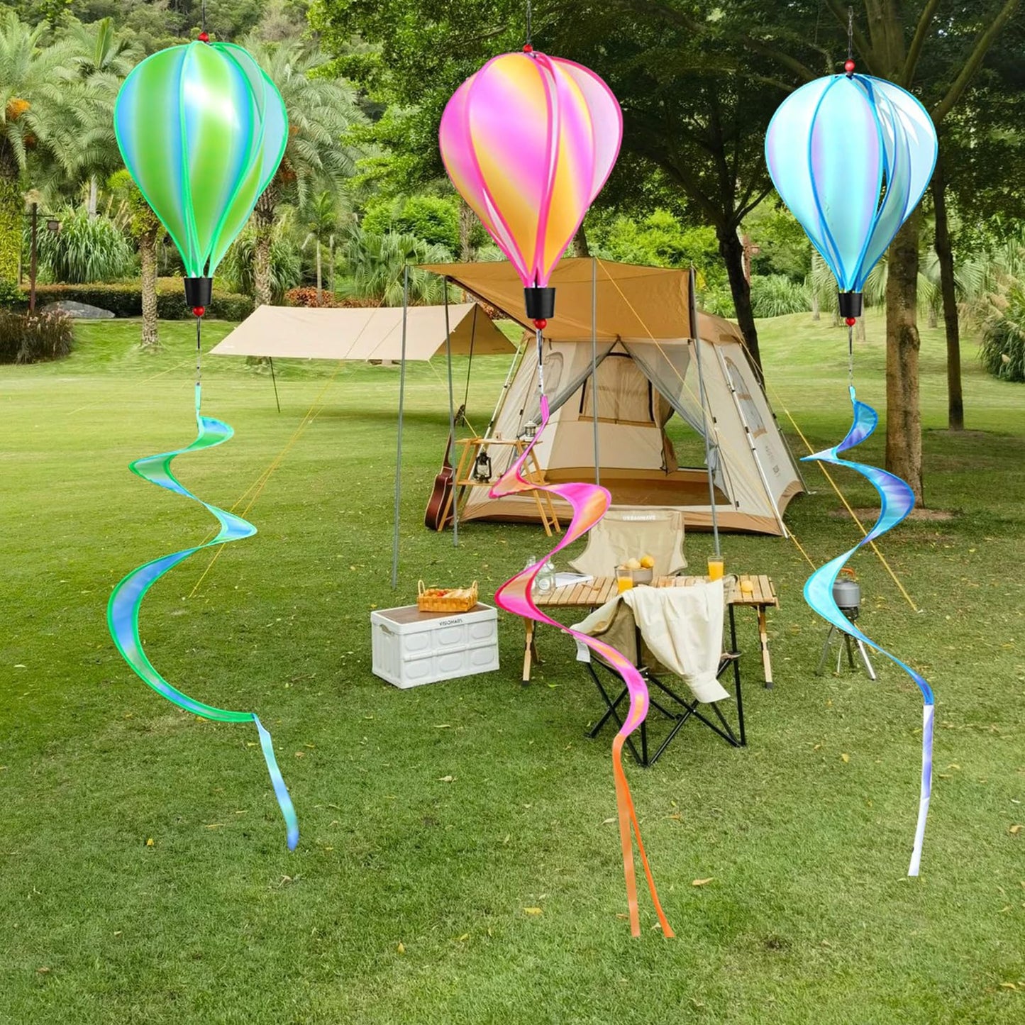 3 Pack Rainbow Hot Air Balloon Wind Spinner Garden Pinwheels Whirligigs Wind Spinner Decorations Outdoor Hanging Decor Lawn Yard Windsock Ornaments