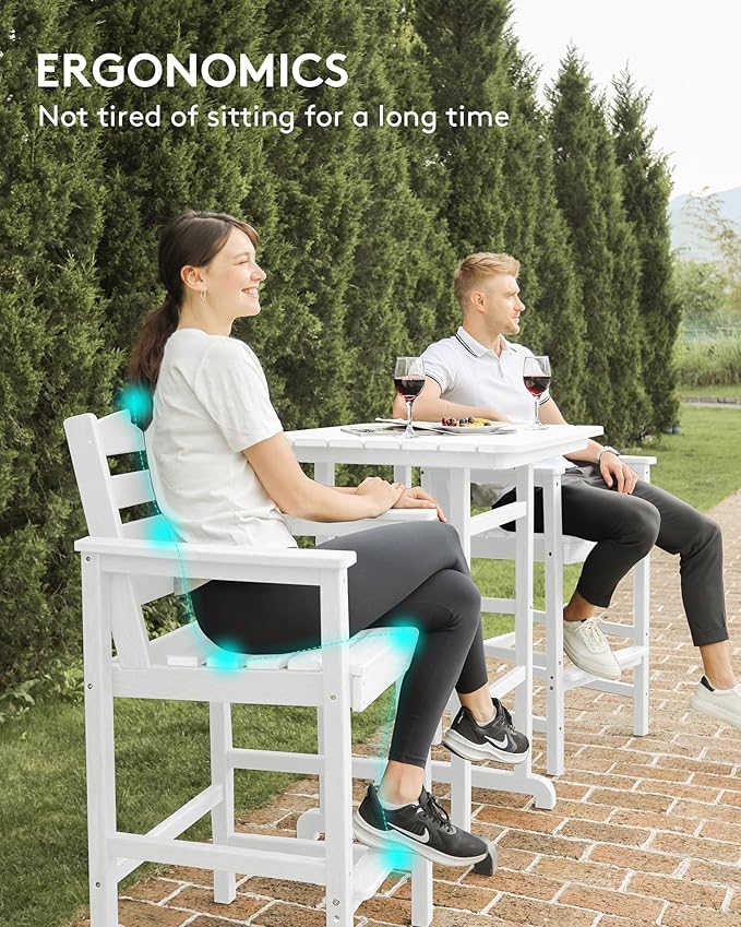 SERWALL 4 Pieces Outdoor Patio Bar Set with 9ft Umbrella, Outdoor HDPE Barstool and Table Furniture Set with Patio Umbrella, White
