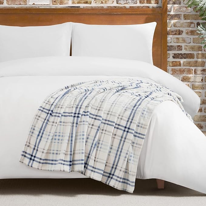 Lucky Brand Camper Plaid Blue 50"X70" Cozy Plush Blanket - Premium Microfiber Throw for Luxurious Comfort and Style