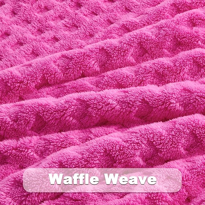 NEWCOSPLAY Super Soft Throw Blanket Pink Premium Silky Flannel Fleece 3D Waffle Checkered Lightweight Bed Blanket All Season Use (Hot Pink, Throw(50"x70"))