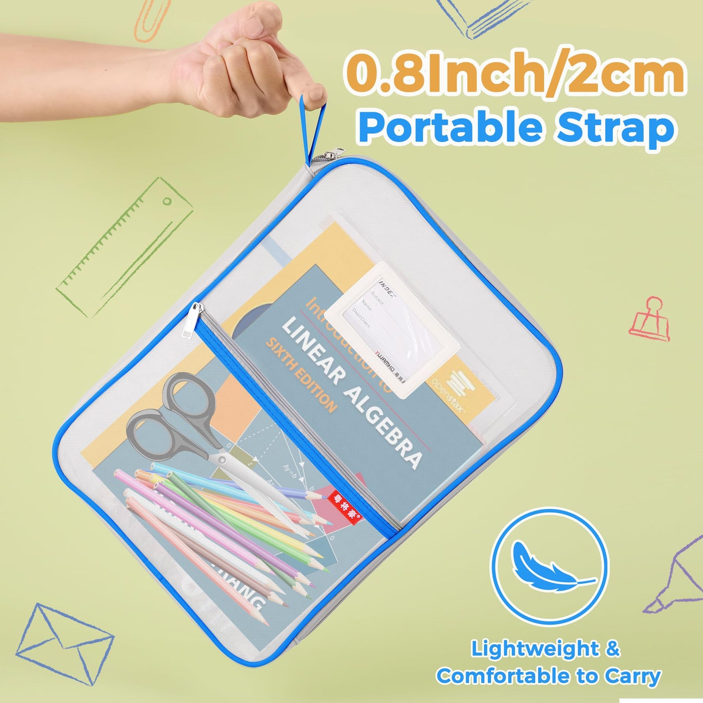 Pendancy Mesh Zipper Pouch 14.8x10.8 in Transparent Lightweight Nylon File Folders, A4 Size Multi-layer Subject Document Organizer Accessories Storage bag for Office and School Supplies(Blue)