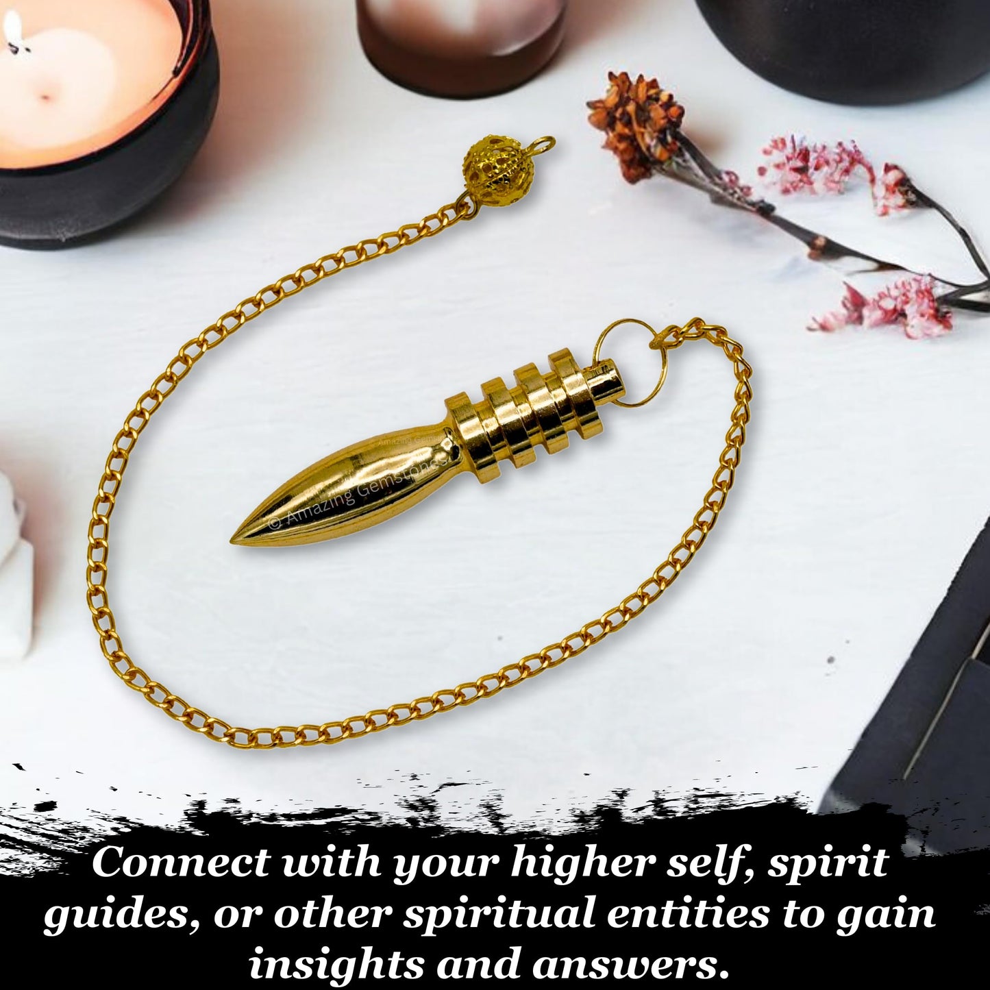 Amazing Gemstone Healing Metal Pendulums for Divination, Gold Karnak 4 Ring Steel Copper Pendulum High Energy Pendulo de Bronce Pendulos de Mesa MP28