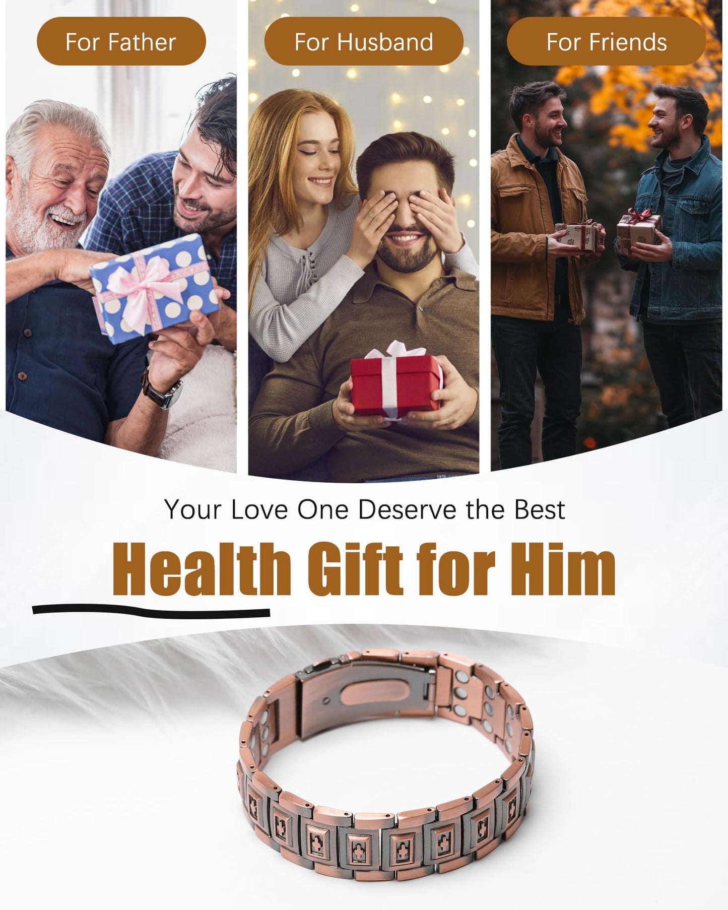 Jeracol Pure Copper Bracelet for Men, 3X Strength Magnetic Copper Cross Bracelets for Men with 3500 Gauss Magnets, Adjustable Length with Sizing Tool