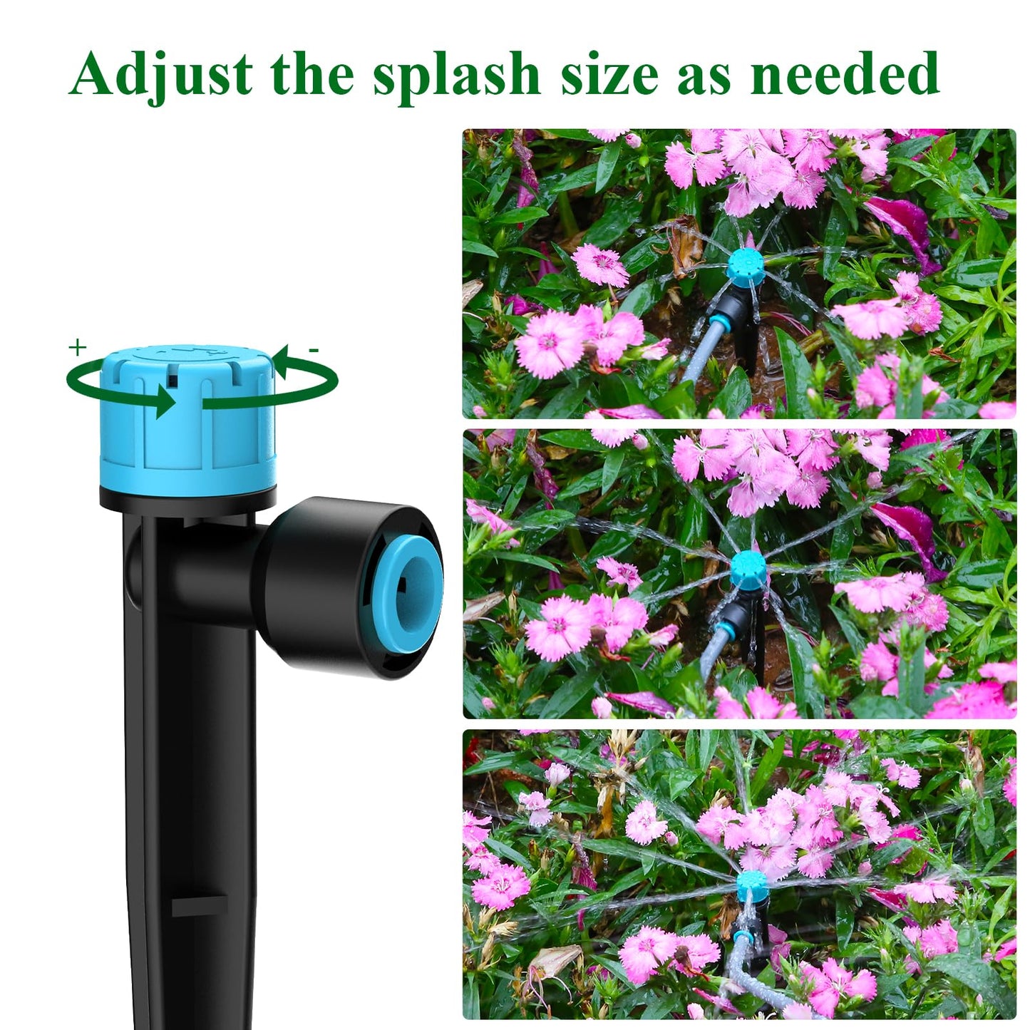 TRJZWA 150FT Drip Irrigation System Kit with 2 Zone Water Timer for Garden,High-Flow Mainline Automatic Watering System,16PCS Adjustable Nozzles,Fast-Plug Tube for Agricultural Yard,Lawn,Greenhouse