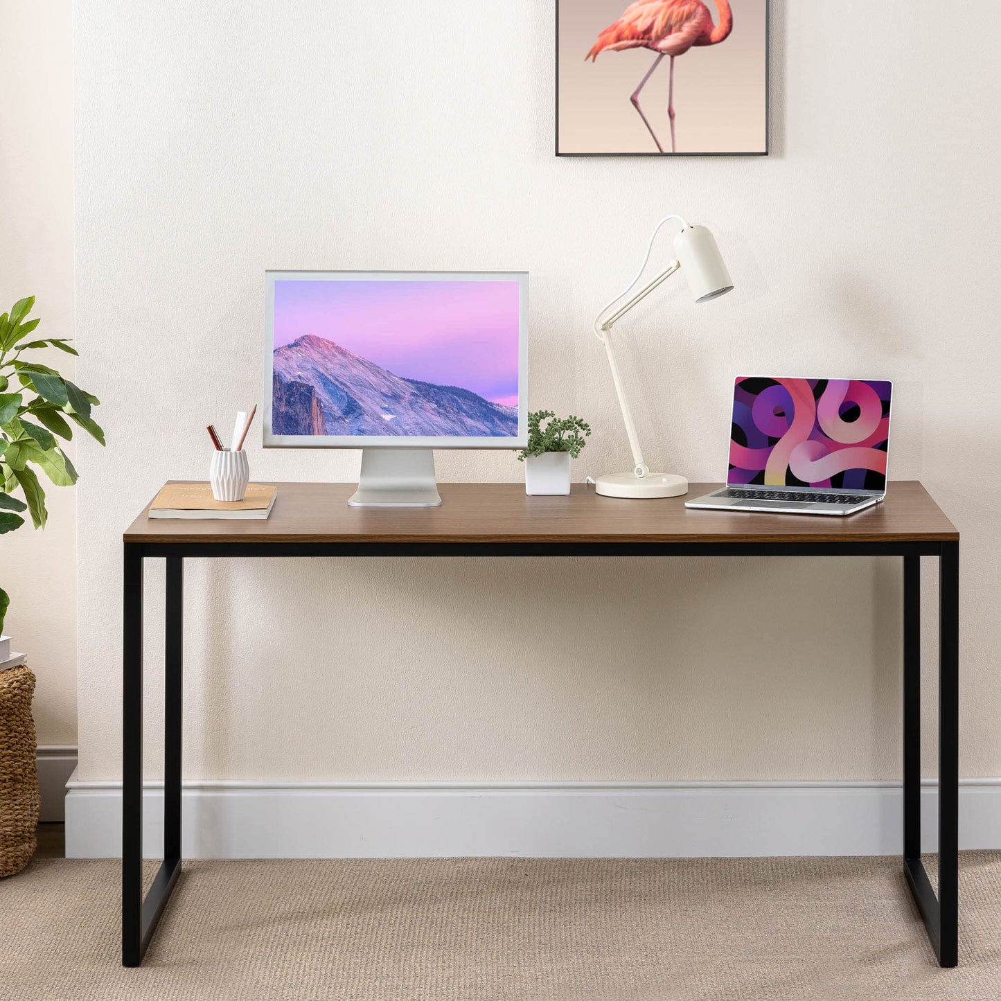 ZINUS Jennifer 55 Inch White Frame Desk, Computer Workstation, Office Desk, Easy Assembly, Brown