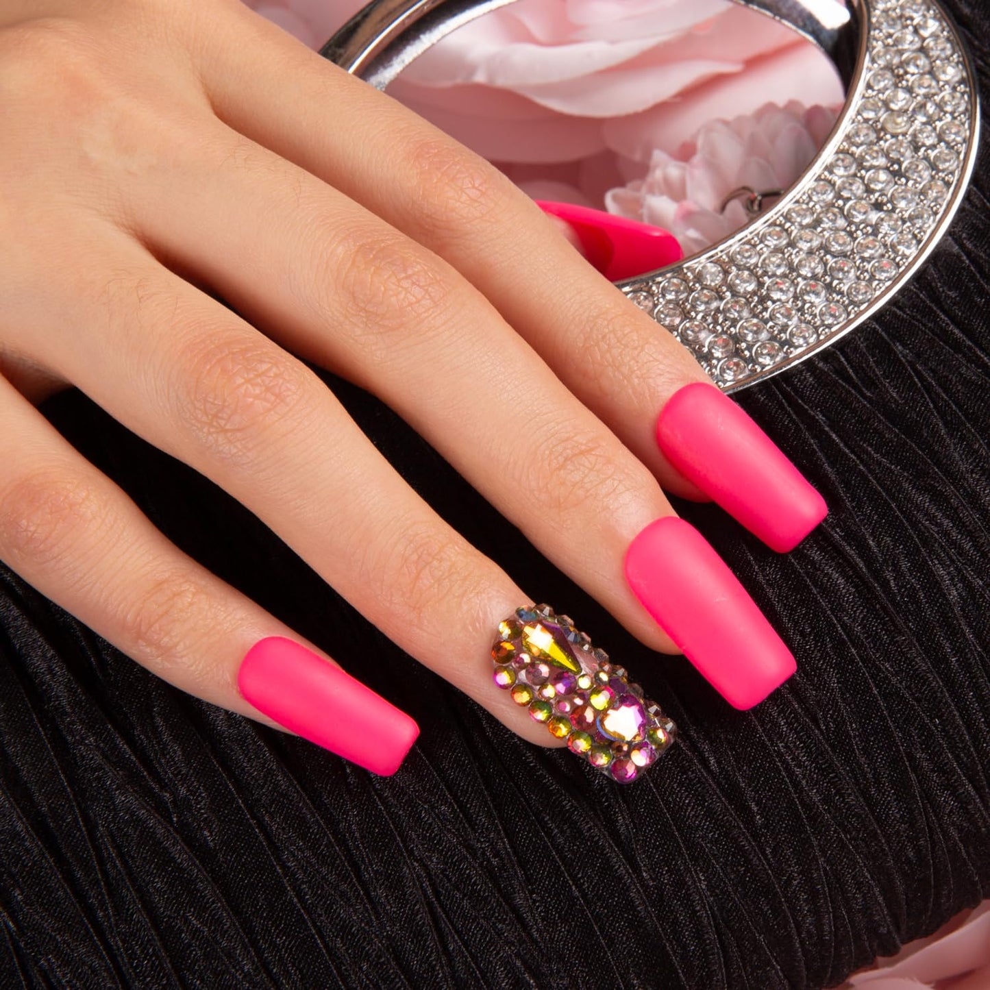 LOVFUL Press on Nails Mariposa| Handmade with Full Covered Crystals | Reusable Fake Nails | Square Regular 1.0 in | H47-L