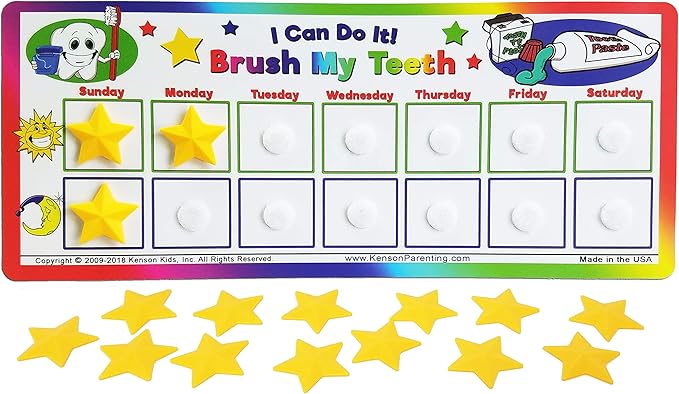 Kenson Kids I Can Do It! Brush My Teeth Reward Chart KPSOH3000 toothbrushing chart, oral hygine, star chart for kids 5x11.5 inches, Ages 3+