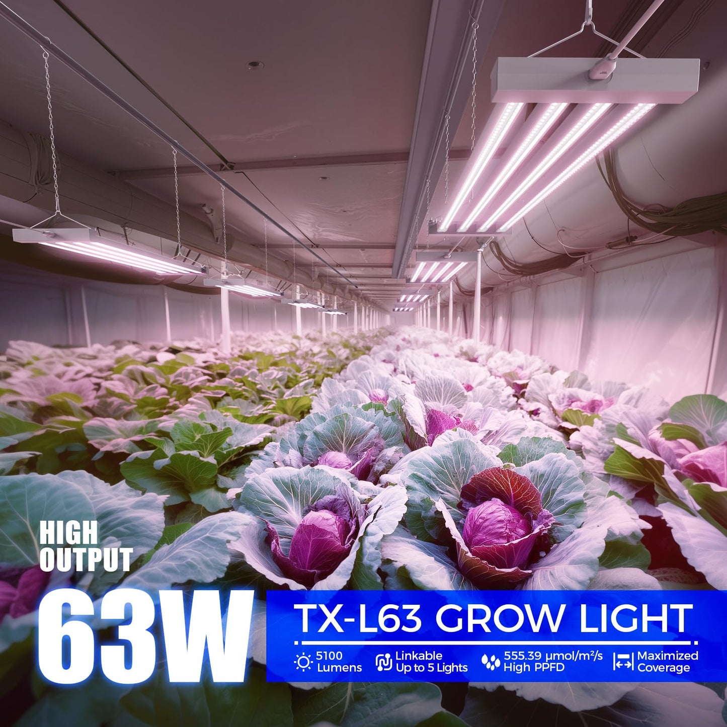 Barrina TX-L63 3FT LED Grow Light, 63W, 4 Panels Wider Coverage, Full Spectrum, High PPFD, Super Bright, Linkable, Hanging Fixture, Plant Stand with Grow Light for Indoor, Vegetable, Seeding, 1 Pack