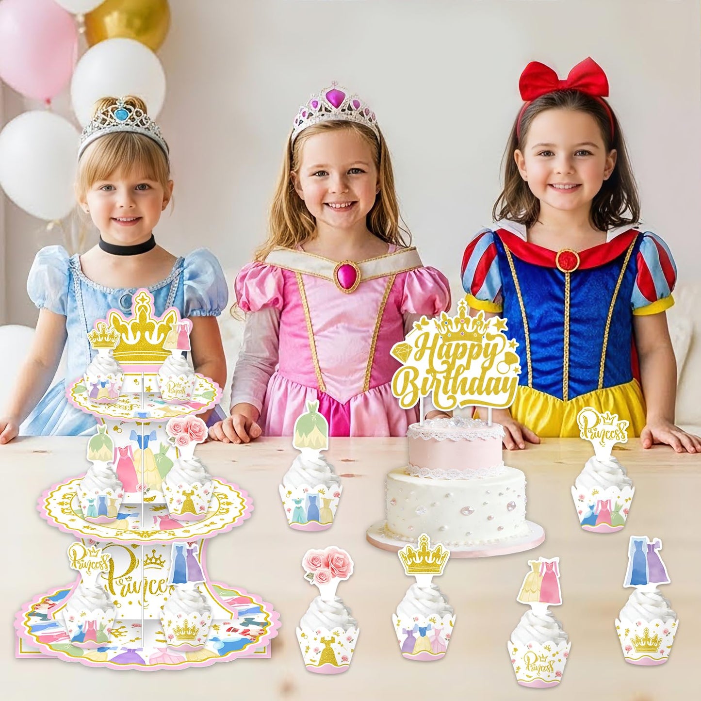 26Pcs Princess Dress Birthday Party Decorations Including Cake Stand Cupcake Wrappers Cupcake Topper Cake Topper